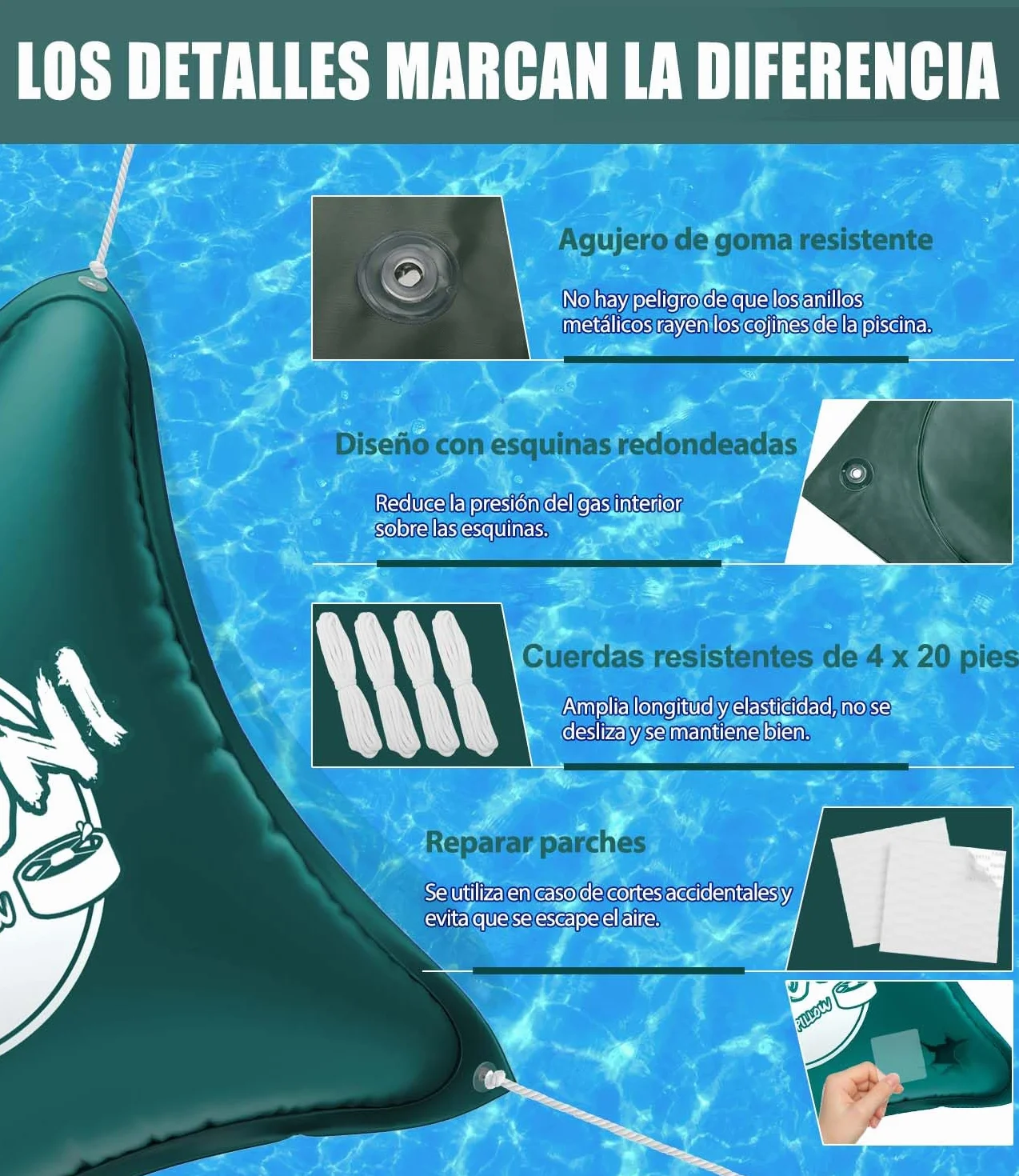 Angooni Cojín de piscina de invierno 200 x 450 cm XXL (para piscinas de 320 – 750 x 550 – 860 cm) | Cojín de aire para piscina con doble costura para cubierta de piscina | Cojín de piscina para el