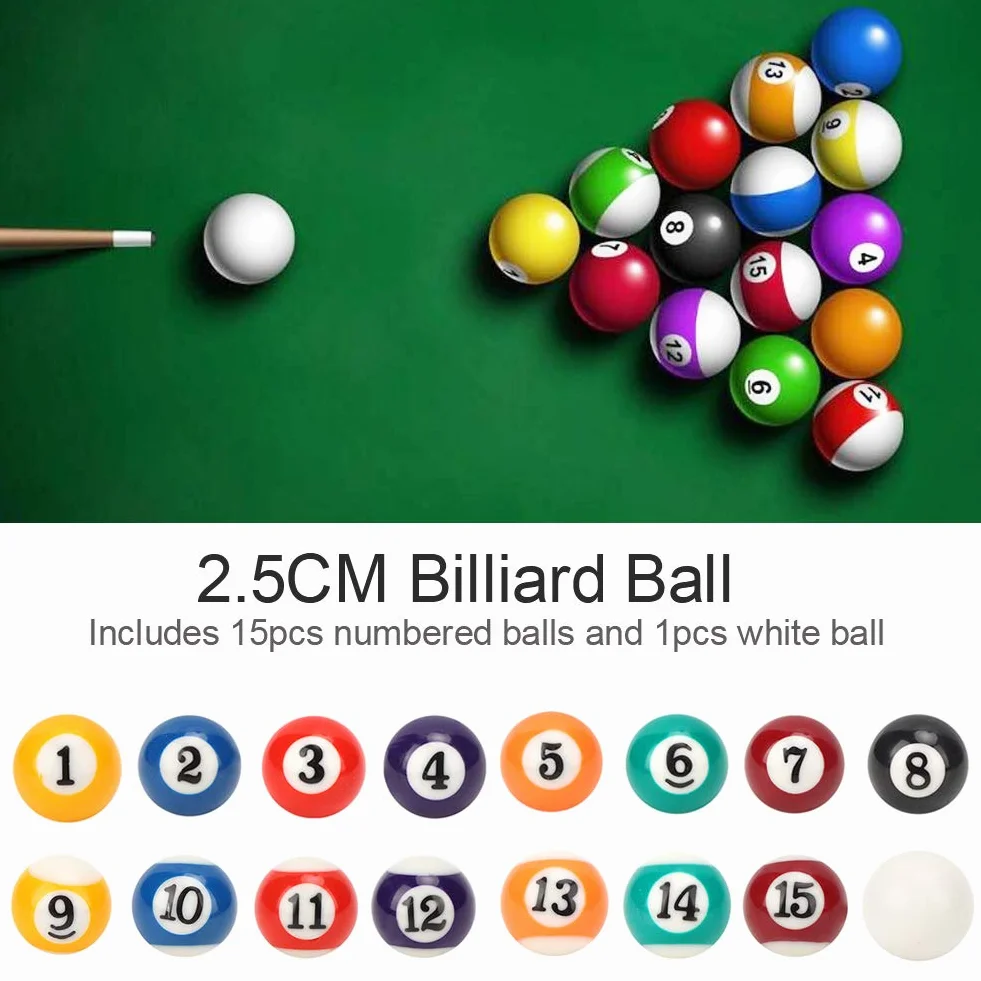 MAGT Mini Bola de Billar 16PCS 2,5 cm Resina Portátil Accesorio de Mesa de Billar