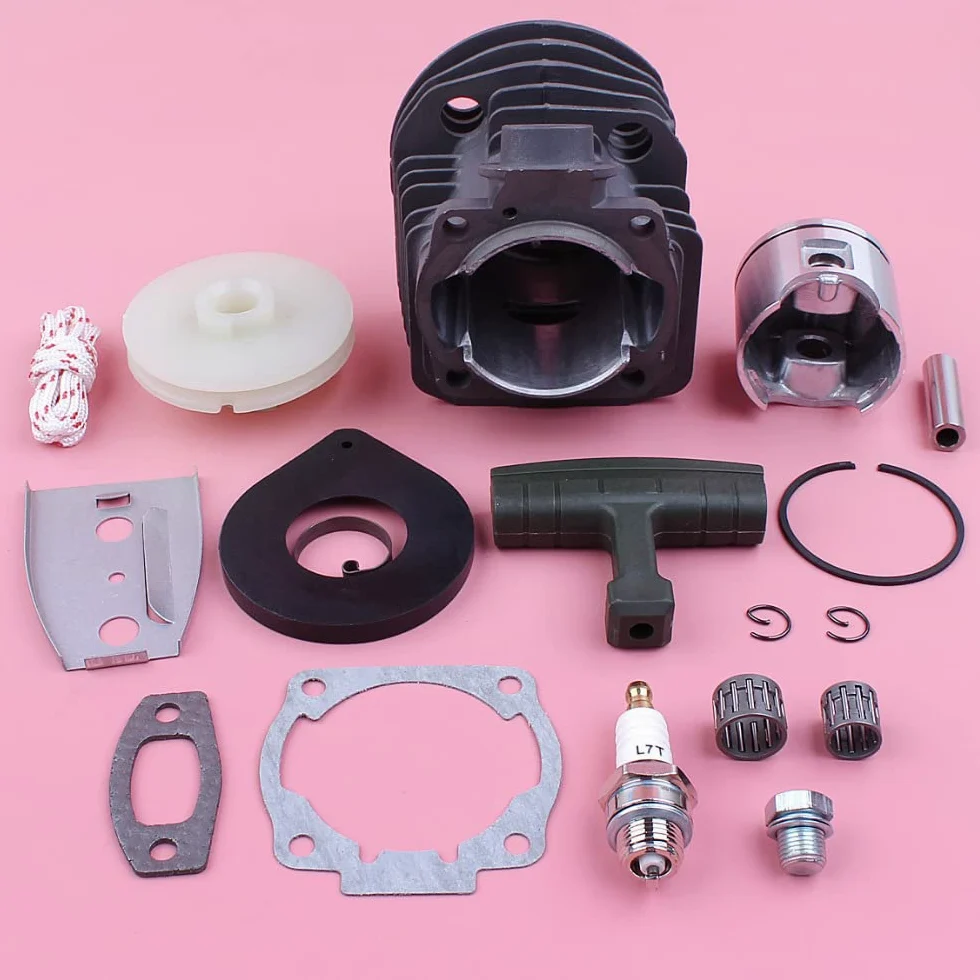 Kit de pistón de Cilindro de 46 mm, polea de Arranque de Retroceso, Resorte, Mango, Cuerda de Agarre, Apto for Motosierra 55 51, Repuesto