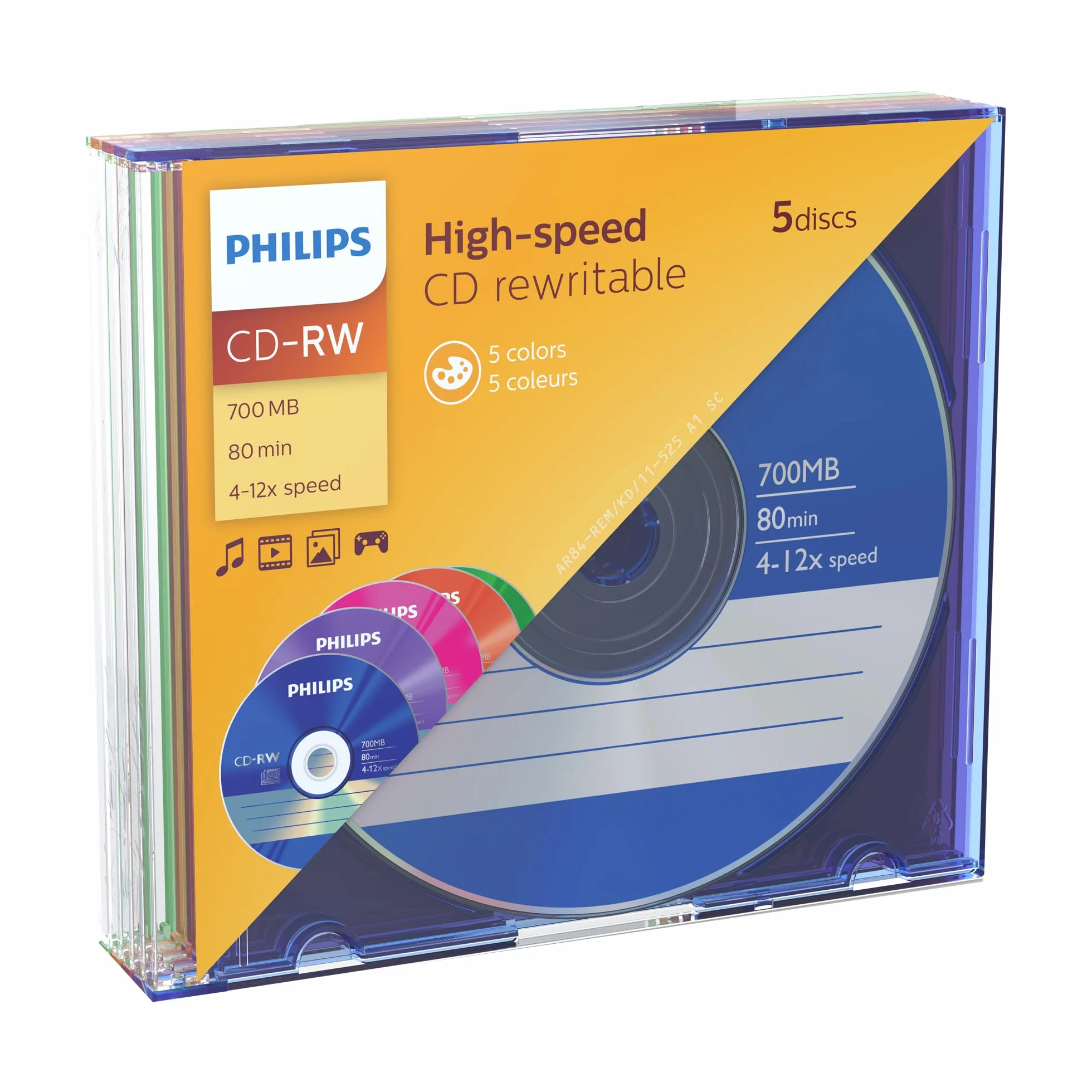 Philips Cd-Rw 80Min 700Mb 4-12X Slimcase 5 Disc