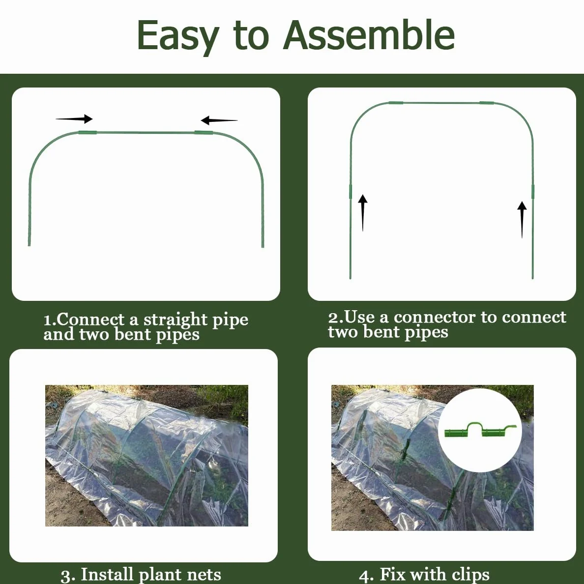 Kit de 6 aros de jardín con revestimiento de plástico, acero recubierto de plástico, para camas elevadas