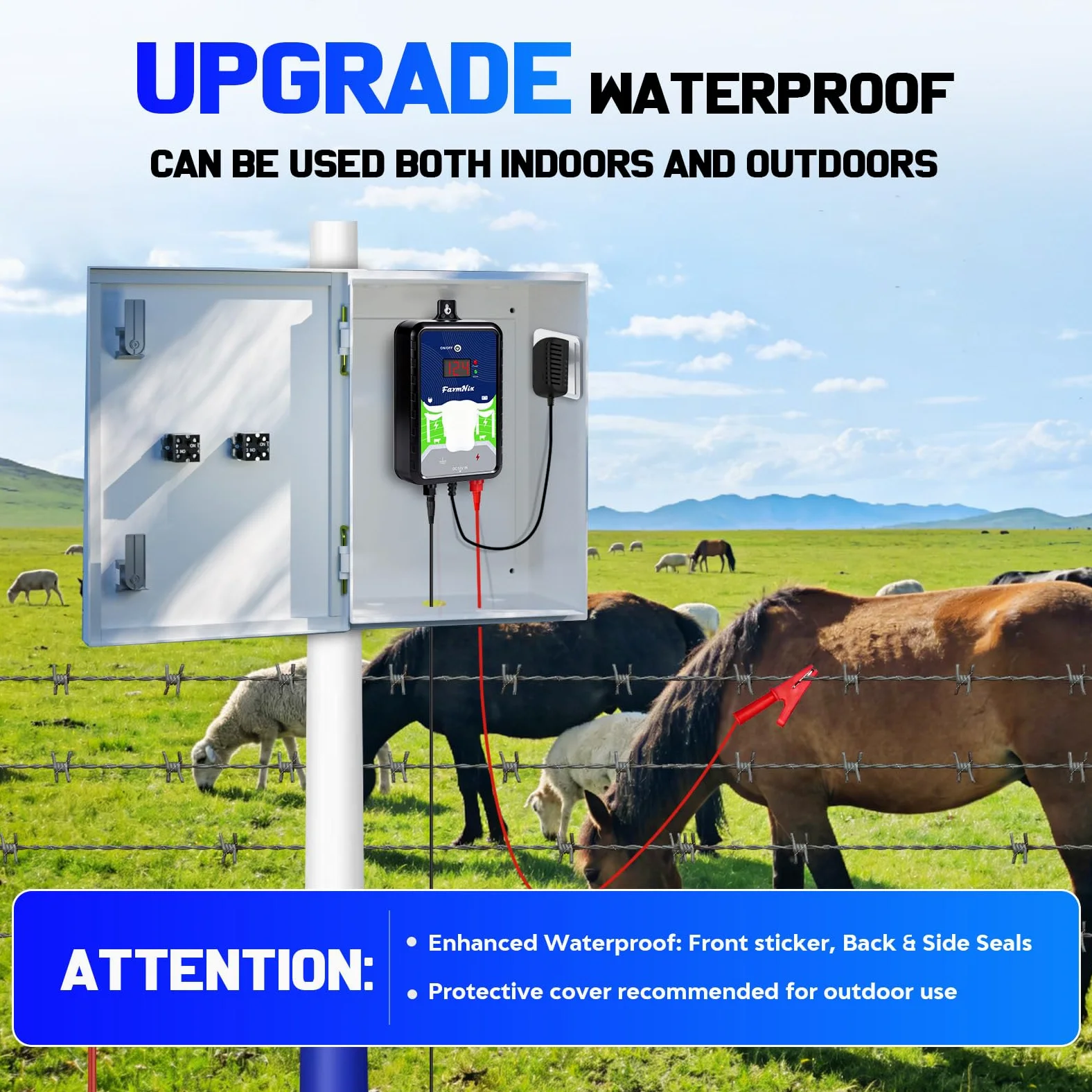 Pastor Eléctrico 12KV 4 Julios Alcance 24KM Controlador Corriente Batería Solar para Vacas Caballos