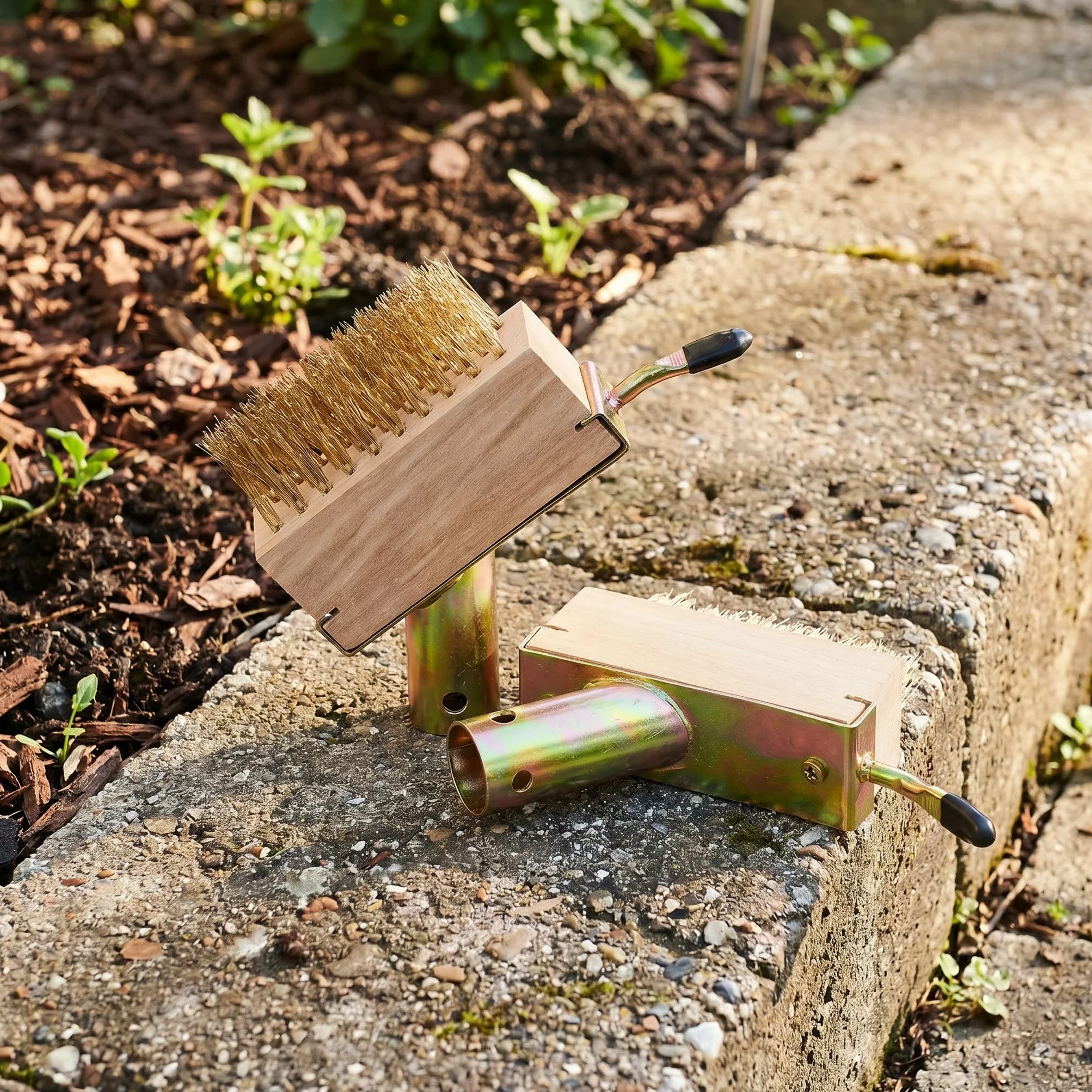 Lurrose 2 cabezales de cepillo de alambre de acero para jardín, herramientas manuales para desherbar, limpiar grietas en terrazas y patios, eliminar maleza en y para el mantenimiento del jardín.