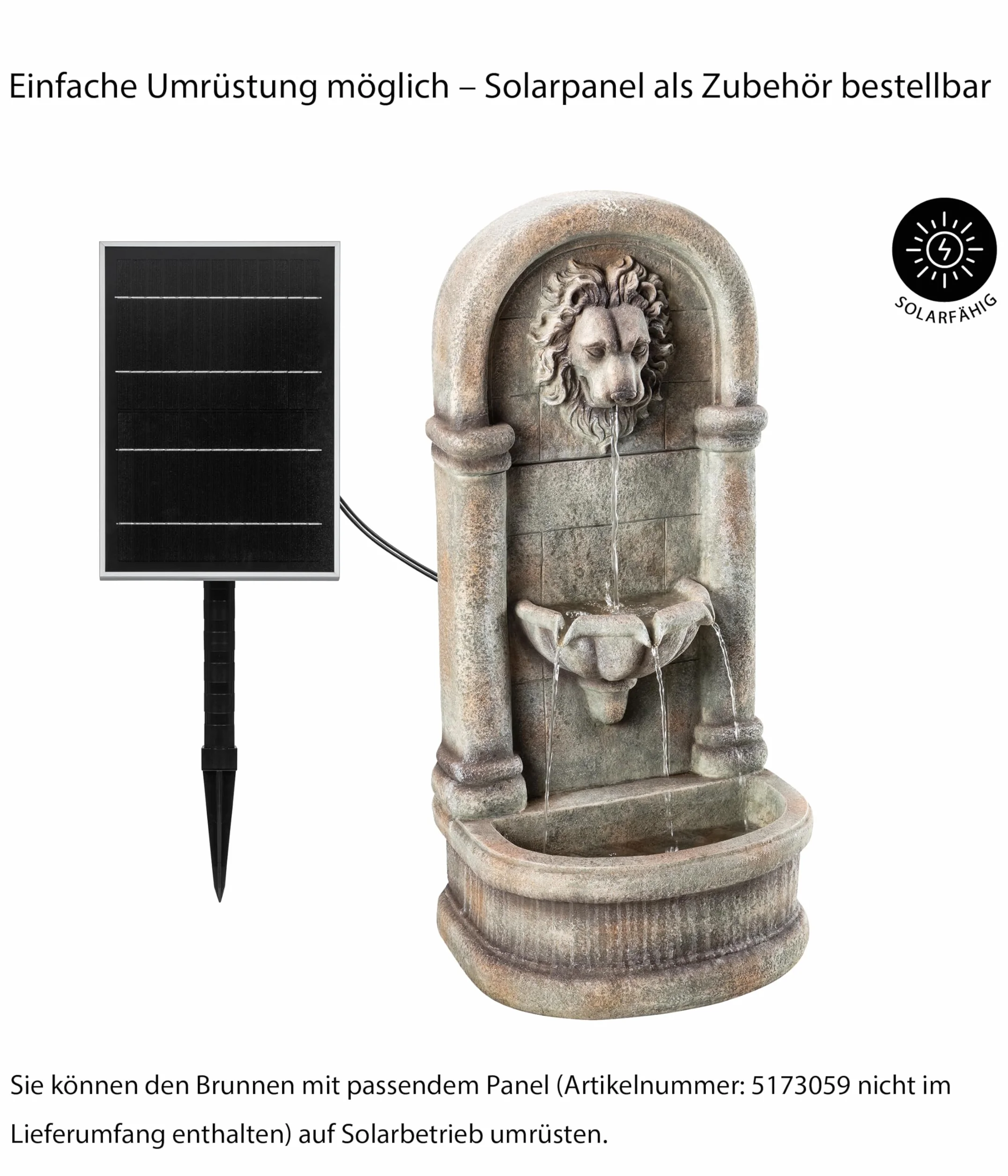 Dehner Fuente de jardín Faro con iluminación LED, Aprox. 103,5 x 38 x 49,5 cm, poliresina, Gris