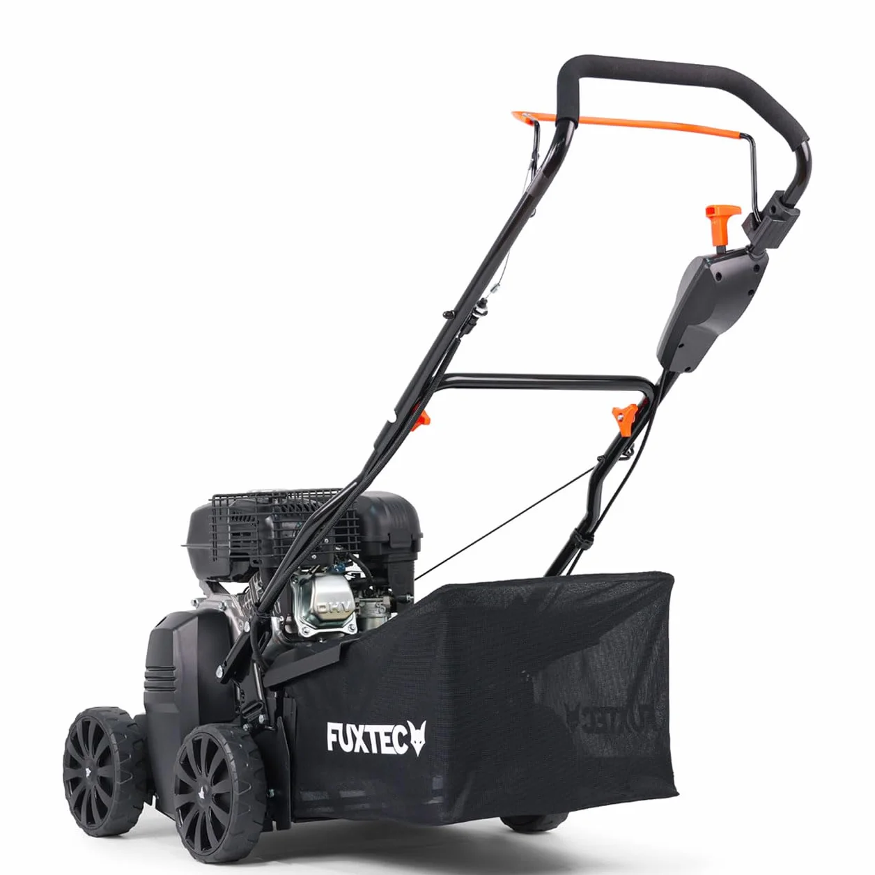 FUXTEC Escarificador Aireador de Gasolina 3 en 1 FX-BV240 Motor 4 tiempos 4,1 kW, rodillo con 18 cuchillas y 24 púas de resorte, asa de transporte y recolector de 45 L
