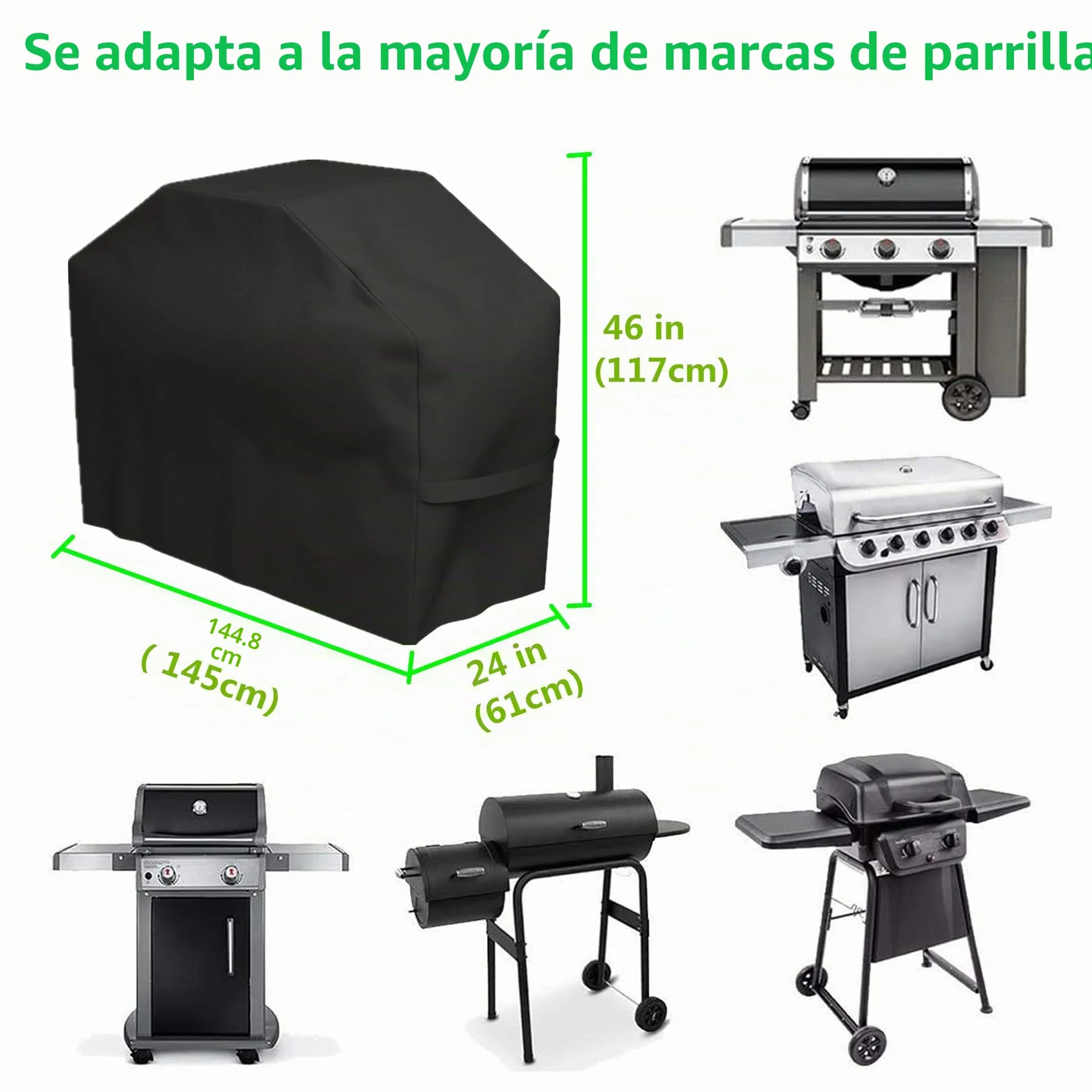 Funda para Barbacoa Impermeable, Cubierta BBQ de Parrilla 210D Oxford Protector, Anti-Viento/Anti-Polvo/Anti-Humedad, Resistente al Desgarro/Agua/Lluvia/Nieve/Sol (145X61X117)