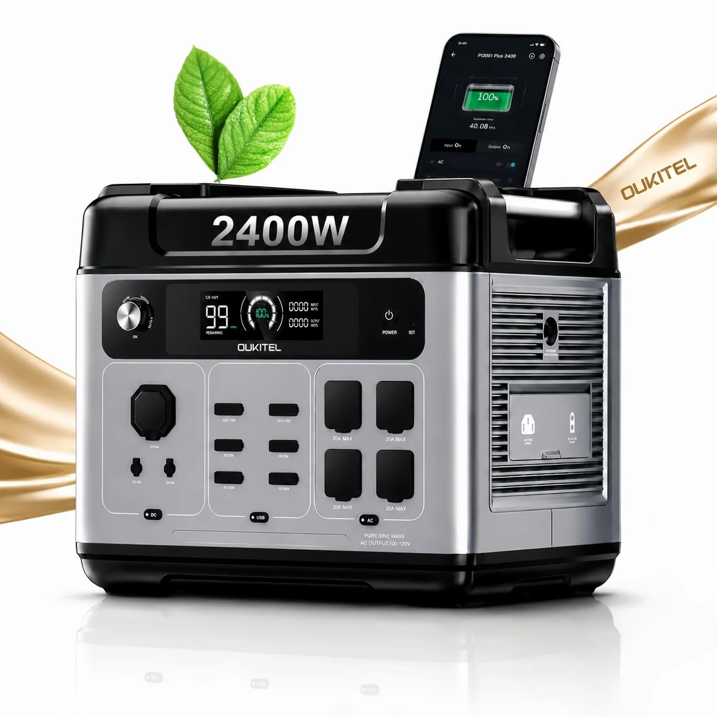 OUKITEL P2001 Plus Estación de Energía Portátil 2048Wh LiFePO4 2400W | Onda Sinusoidal Pura, Carga Rápida 1800W, Respaldo EPS, Generador Solar, Para Casa, Autocaravana, Camper y Camping