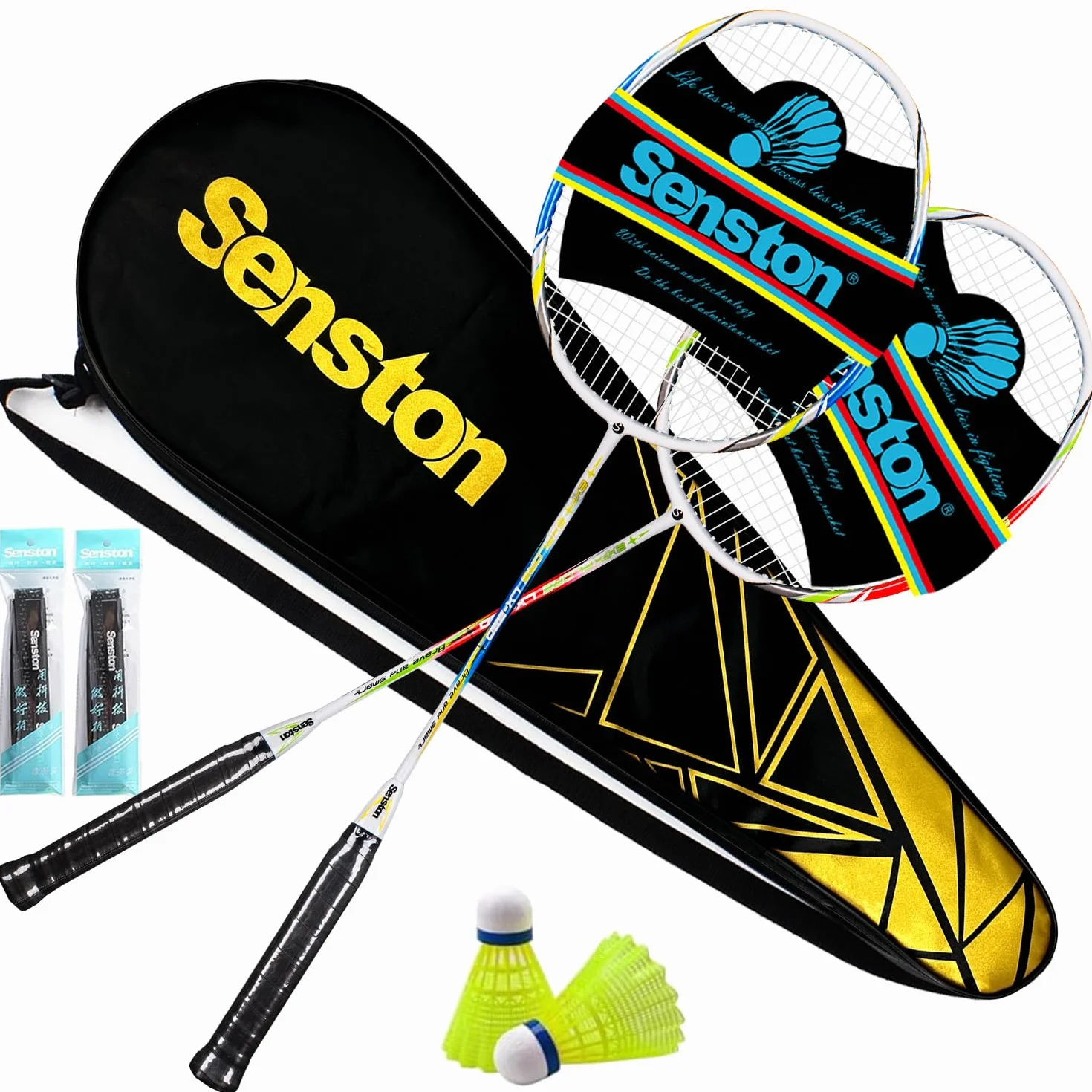 Senston Raquetas de Bádminton Adulto Unisex - Incluye Bolsa, 2 Raquetas, 2 Volantes, 2 Sobregrip