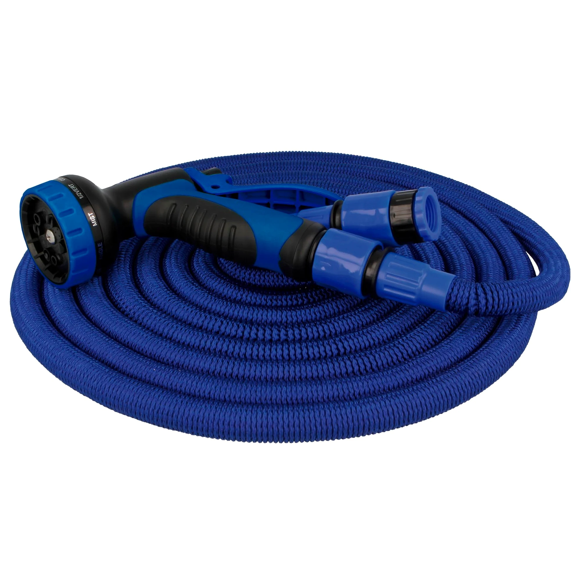 Amig - Manguera Extensible - 15 metros - Incluye Accesorios y Pistola de Riego de 9 Funciones - Soporta Hasta 6 bar. de Presión - Color Azul - Doble Látex