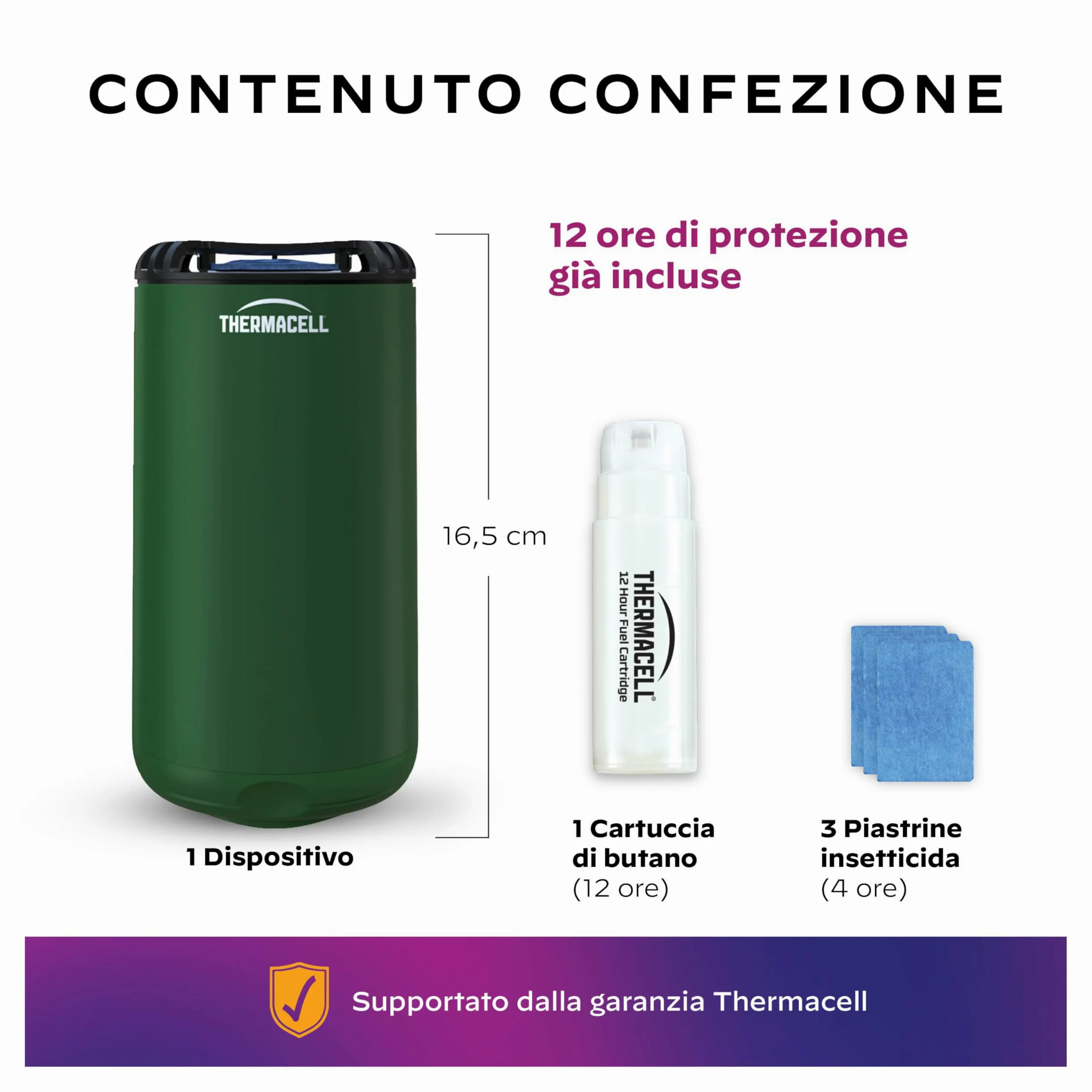 Thermacell Repelente antimosquitos Mini Halo para exterior, jardín y patio, protección eficaz 21 m², inodoro, incluye 12 horas de protección, 1 cartucho + 3 placas, verde bosque