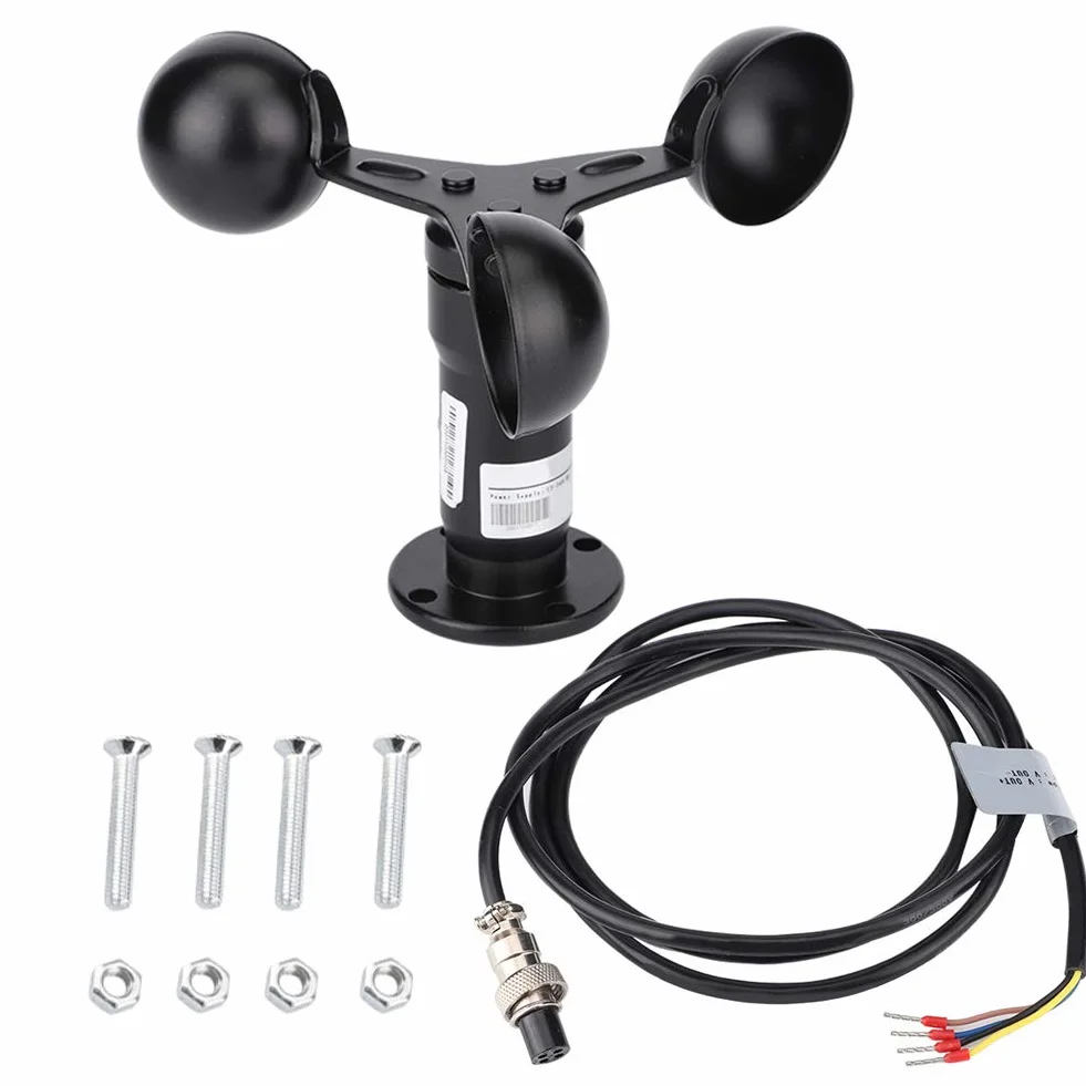 Anemómetro de 3 Tazas, Sensor de Velocidad del Viento, Aleación de Aluminio, Salida 0-10V, 12-24V DC, Negro, 12.4cm, para Estación Meteorológica