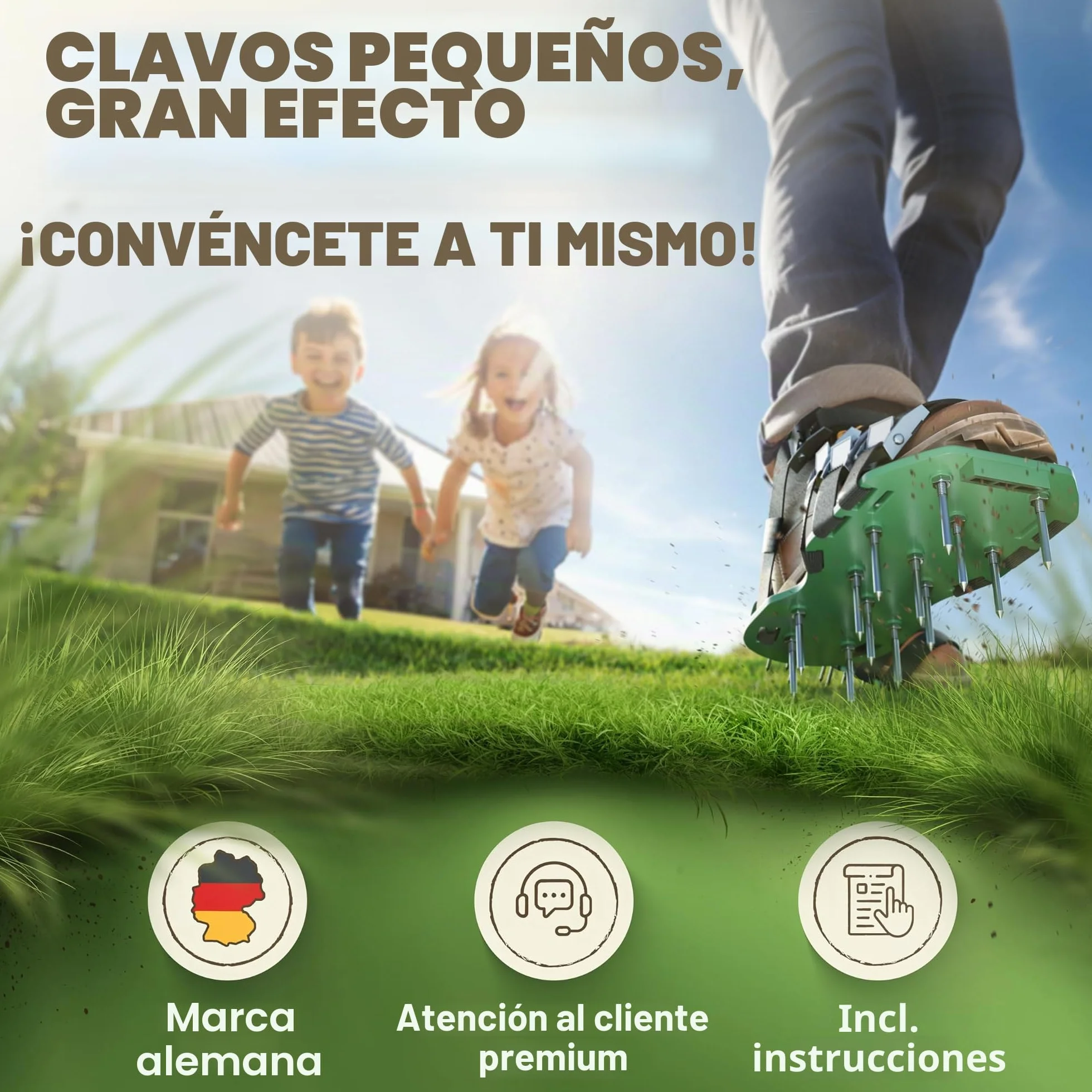 LAINFELD Aireador de césped, zapatos con clavos cortos y largos, aireador de césped con 4 correas, escarificador para césped, zapatos de jardín aerificados.