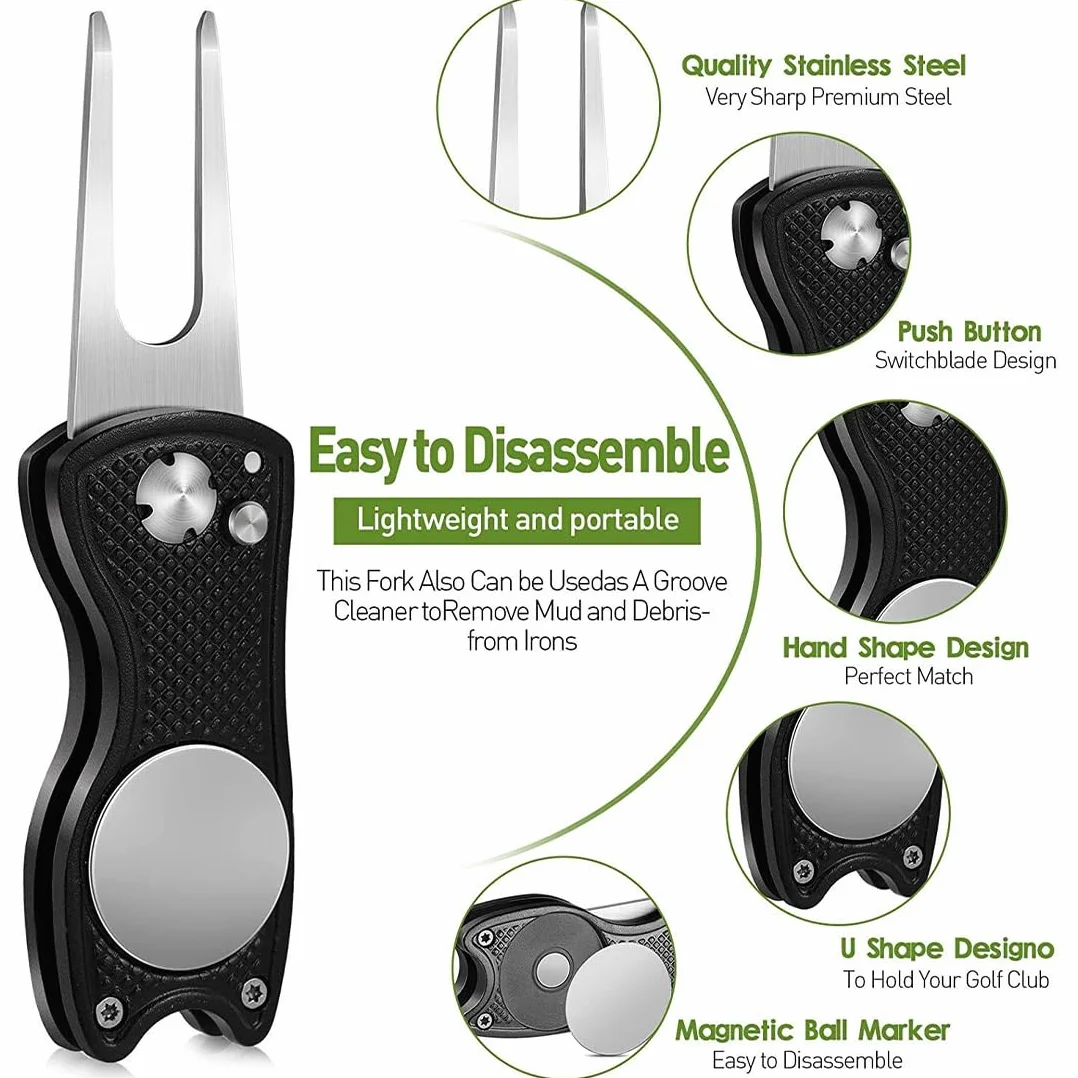 SGERUFZ Herramienta Multifunción Golf Reparar, Cuchara Acero Inoxidable Botón Pop-up Marcador Pelota
