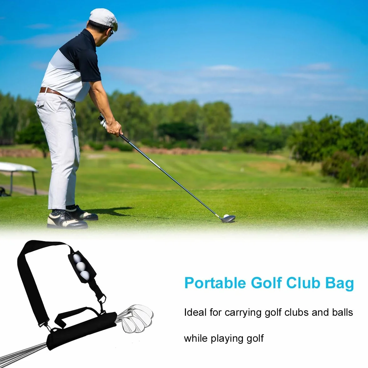 Bolsa para Palos de Golf Portátil y Ajustable Ligera para Viaje