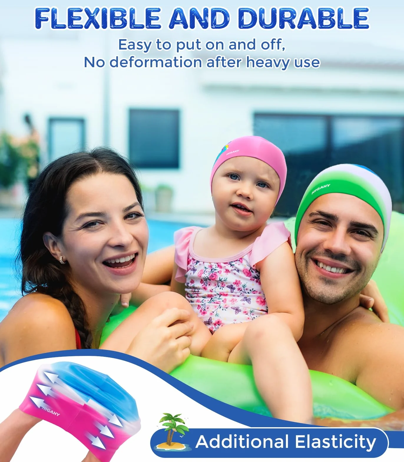 Gorro Piscina Niños de Silicona Impermeable con Protección UV para Nadar 3-15 Años