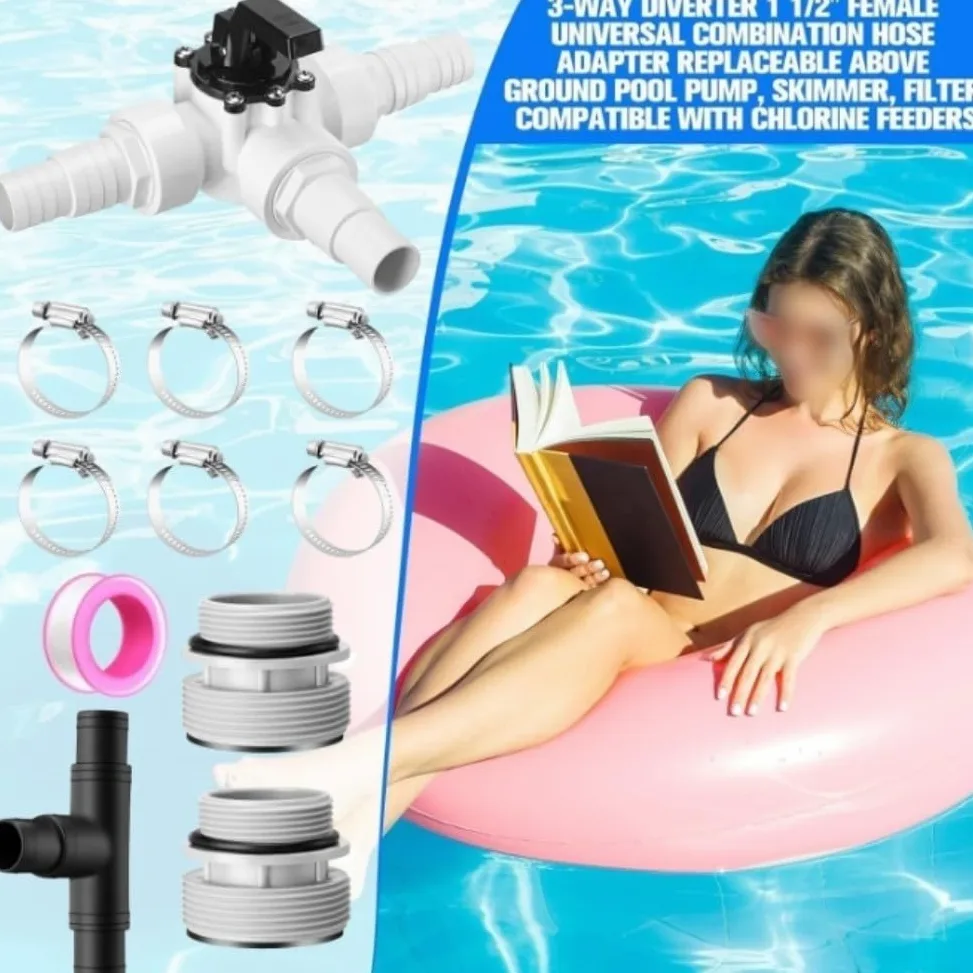 Zoegneer Adaptador de manguera de válvula desviadora de piscina de 3 vías para puertos de 1/4 pulgada o 1/2 pulgada, adaptador de manguera de plástico para circulación y filtración eficiente en