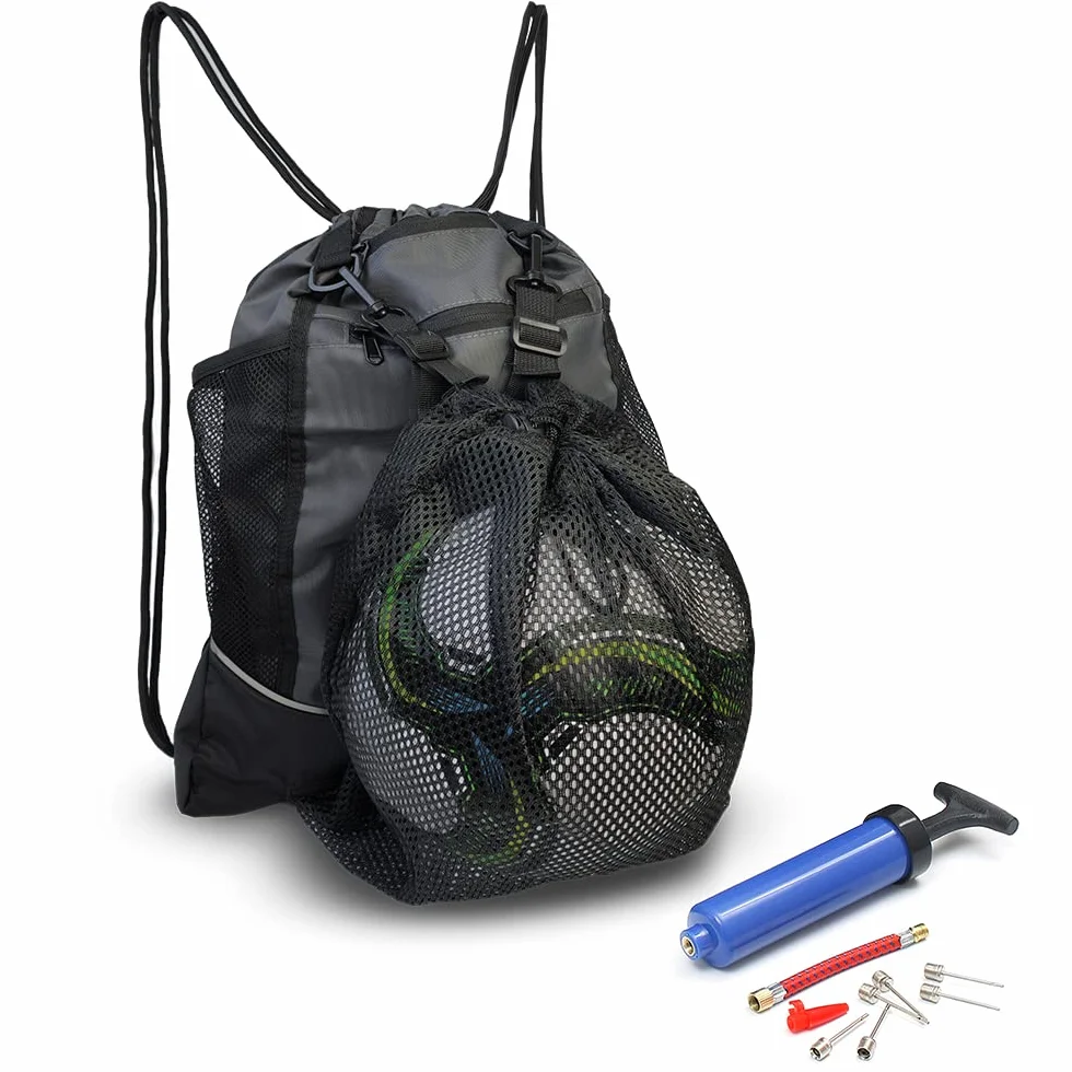Mochila para Pelotas de Baloncesto, Cuerdas Deportiva, Incluye Inflador Portátil Negro