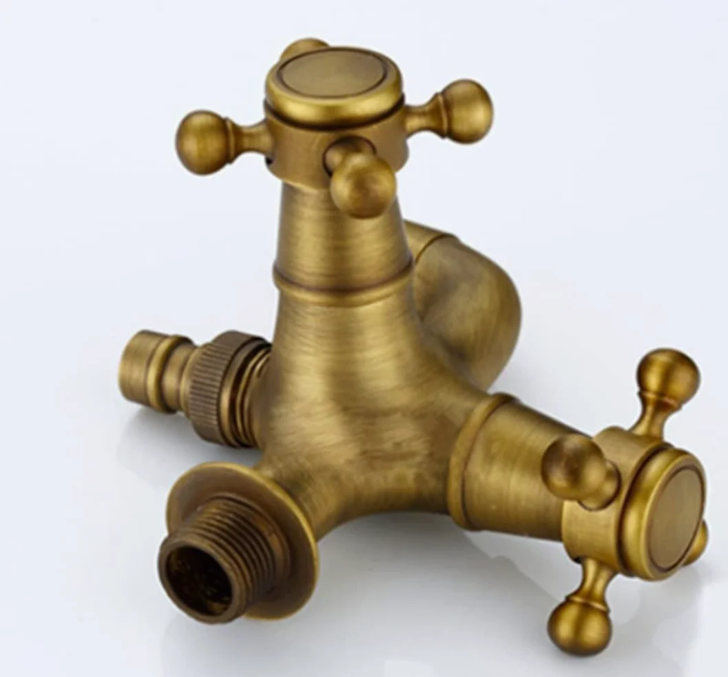 Grifo de Latón Antiguo 1/2 Pulgadas Montaje en Pared para Cocina Lavabo Jardin (Double Salida 1)