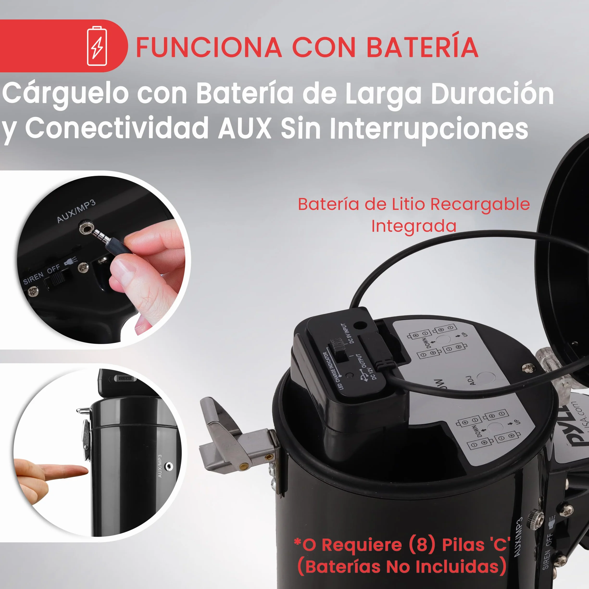 Pyle Altavoz Portátil 50V Sirena Control de Volumen LED