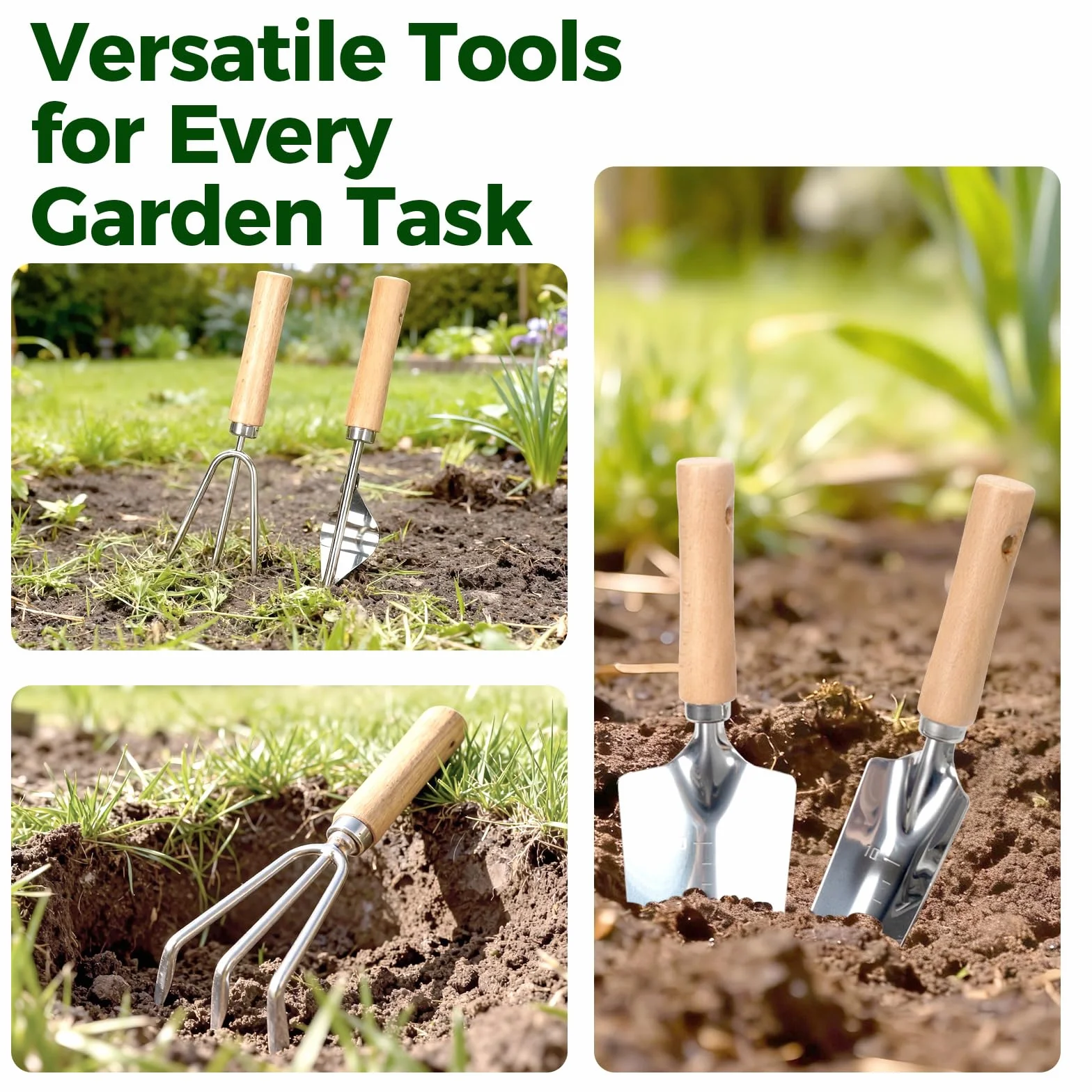 Bamworld Juego de Herramientas de Jardinería 9 Piezas, Kit Jardinería y Set Jardín de Acero Inoxidable con Bolsa, Guantes, Pulverizador, Pala, Tijeras de Podar, Rastrillo para Macetas y Huerto