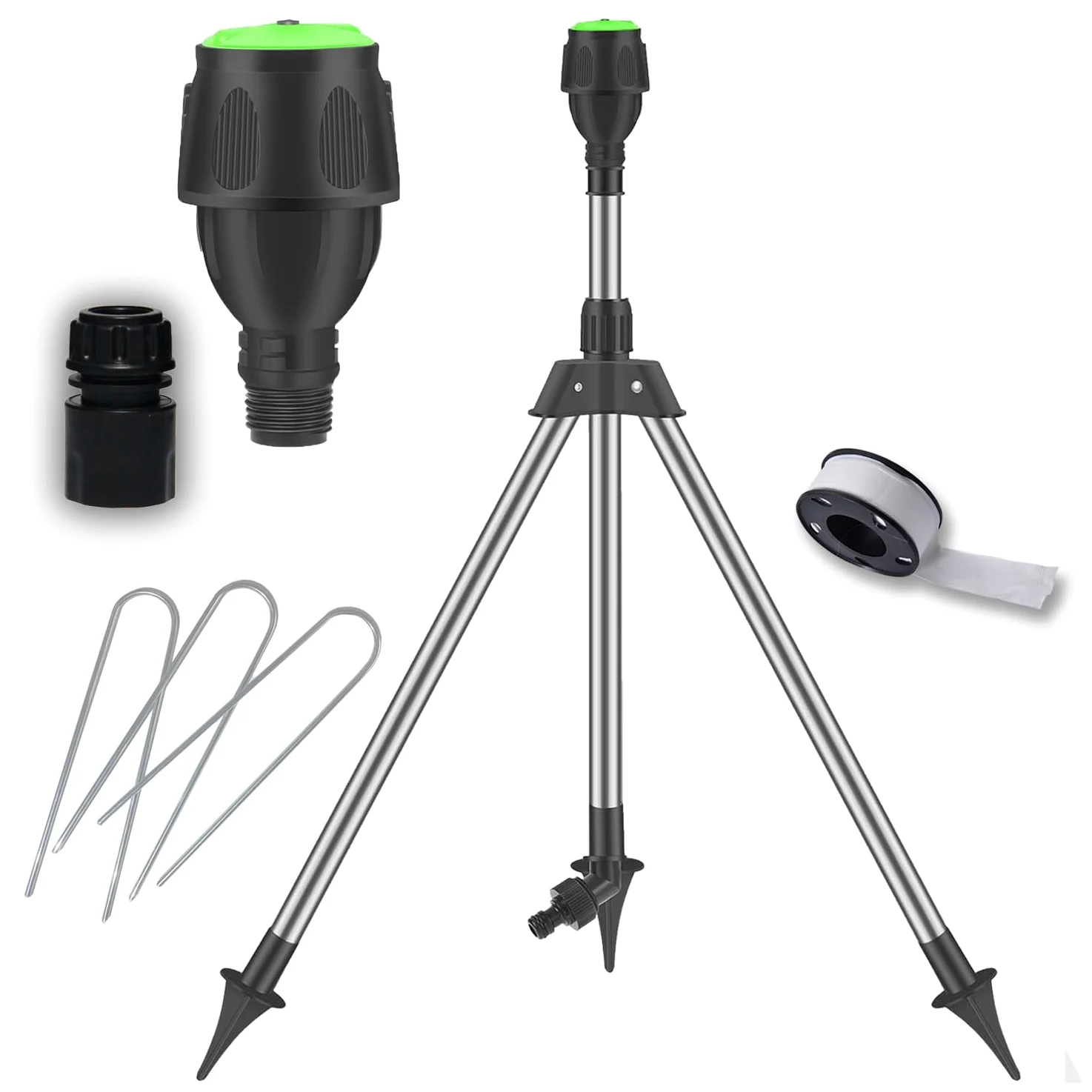 Aspersor riego por Pulso,Accesorio para Sistema de riego,Giratorio trípode aspersor,360 °rotación,rociadores de jardín con Conectores de Manguera rápidos para jardín,céspedes