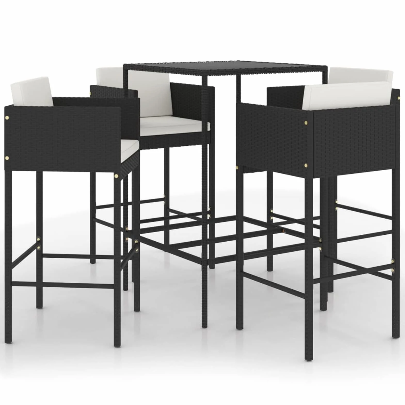 Deufre Muebles de Bar Jardín Exterior 5 pzas,Mesa y Sillas Jardín de Ratán,Mesa y Sillas Exterior,Mesa y Sillas de Bar,Conjunto Mesa y Sillas con Cojines para Jardin y Terraza Negro