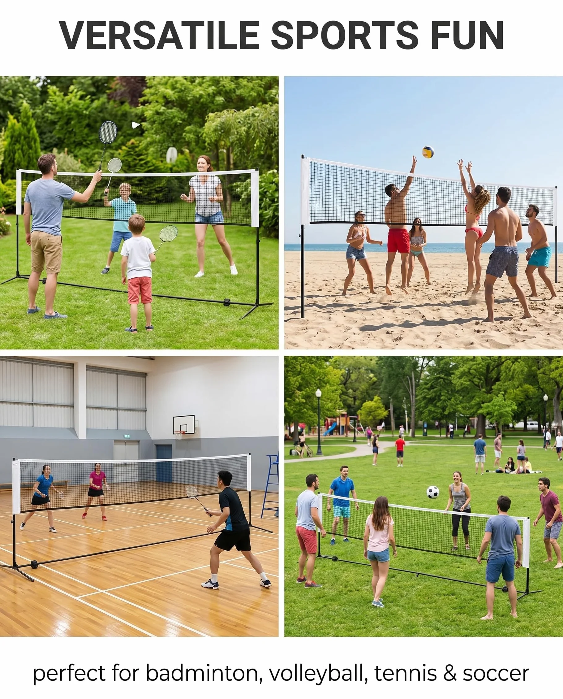 Red de Bádminton Tenis Voleibol Portátil Plegable 6,1 × 7,6 m para Playa Jardín Deportes