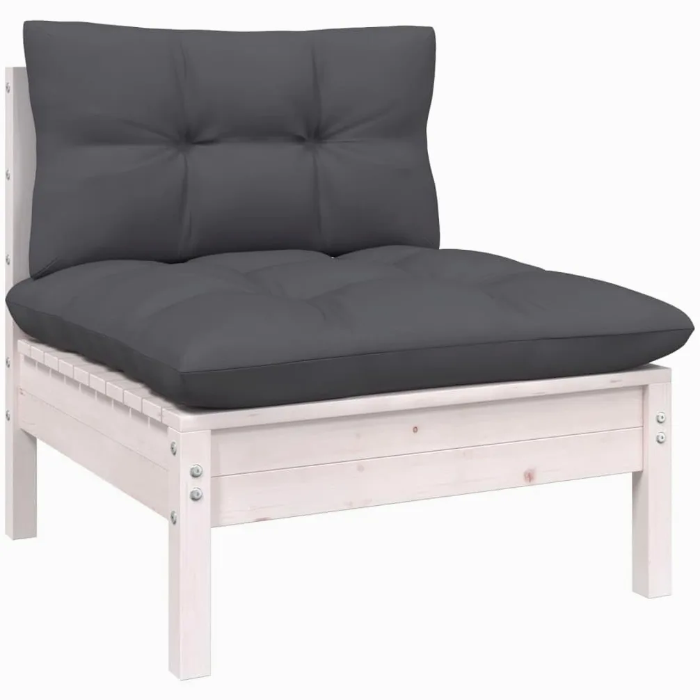 Juego de 6 muebles de jardín de madera de pino blanco, muebles de exterior con cojines de antracita, sofá modular para terraza, ideal para relajarse en el jardín, balcón, patio, máx. 110 kg