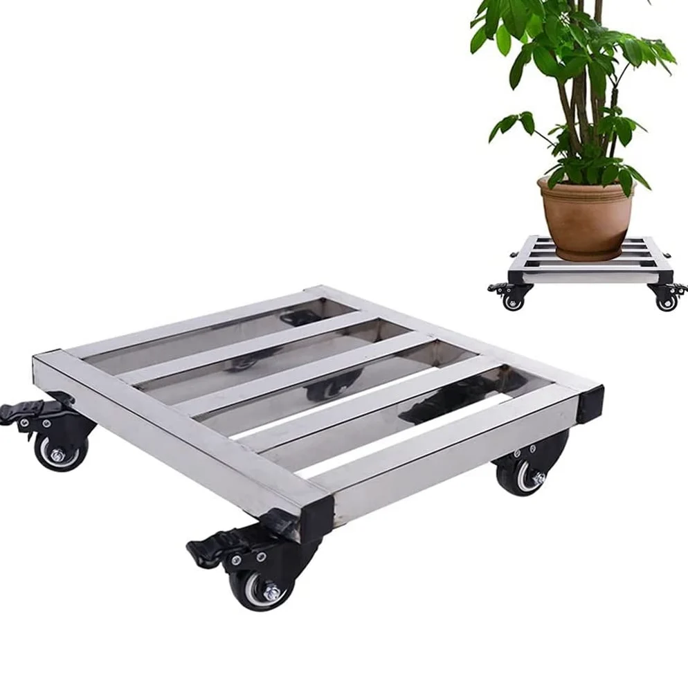 Carretilla para macetas de Alta Resistencia - Carrito metálico Cuadrado móvil para Uso en Interiores y Exteriores, Soporte con Ruedas y Freno - Carretilla Duradera para macetas con Ruedas