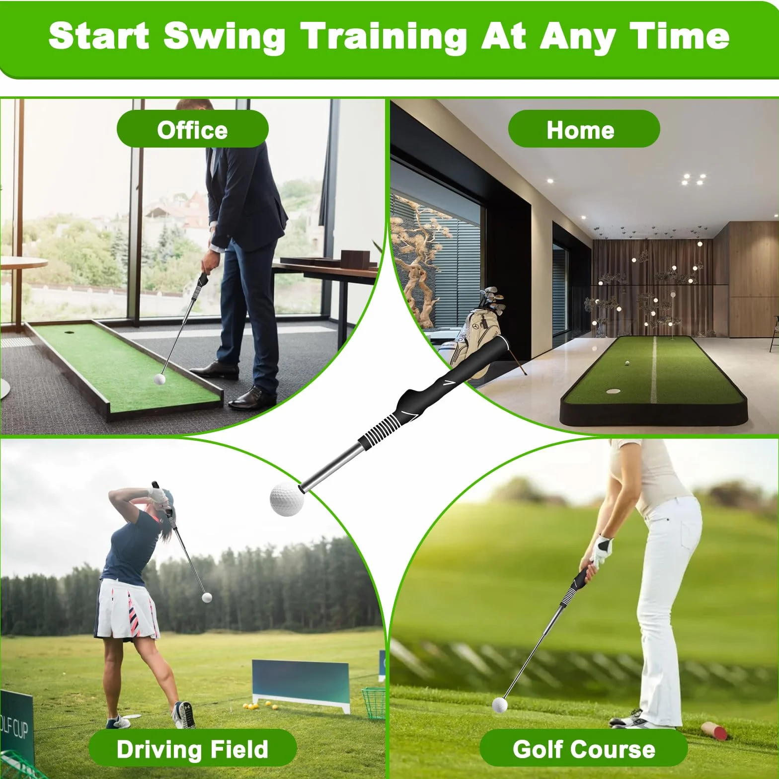 Entrenador Swing Golf Retráctil con Sonido Clic Rítmico, Ayuda Portátil Corrección Postura Agarre para Práctica