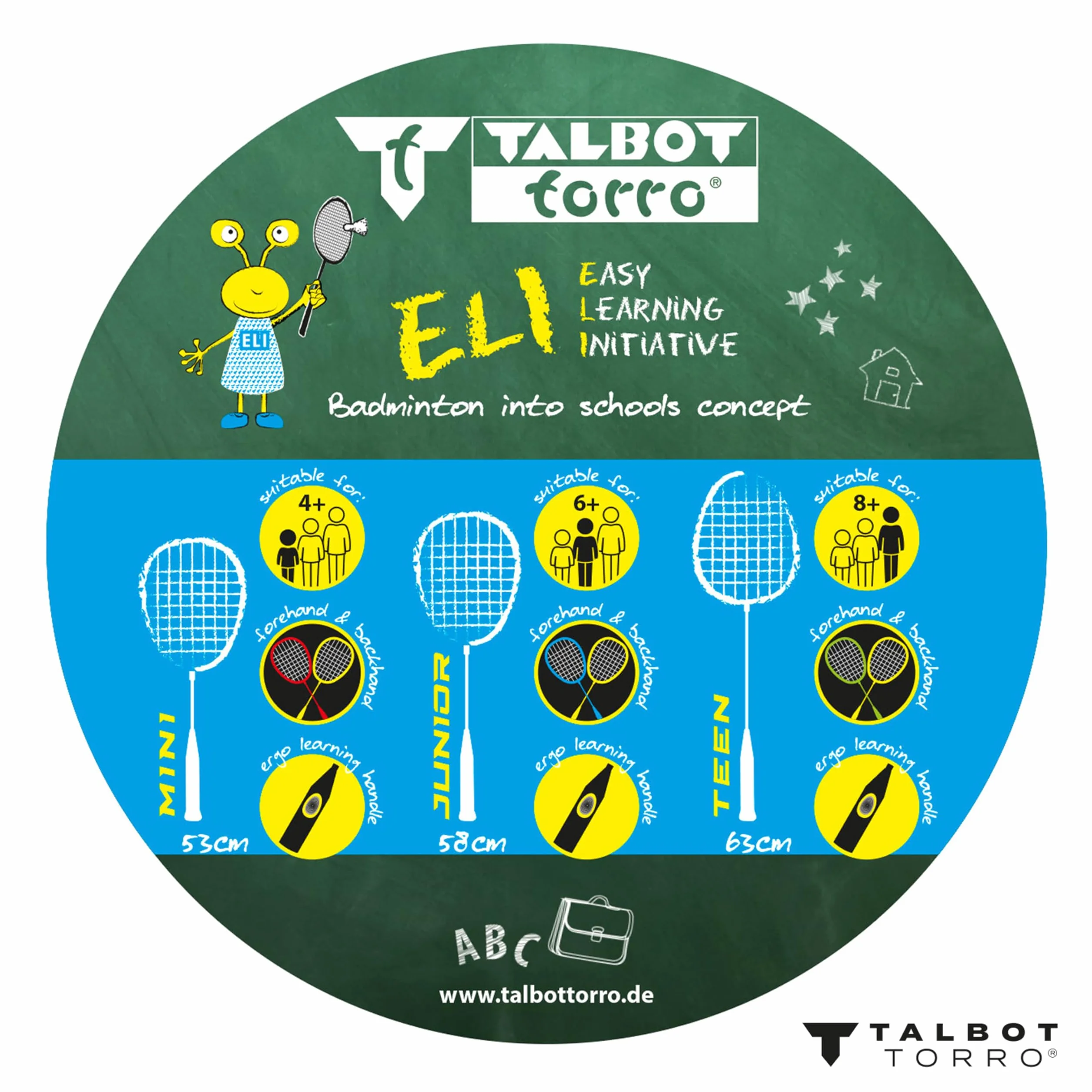 Talbot Torro Eli Teen Raqueta de Bádminton Junior 63 cm Empuñadura Ergonómica Cabezal Isométrico