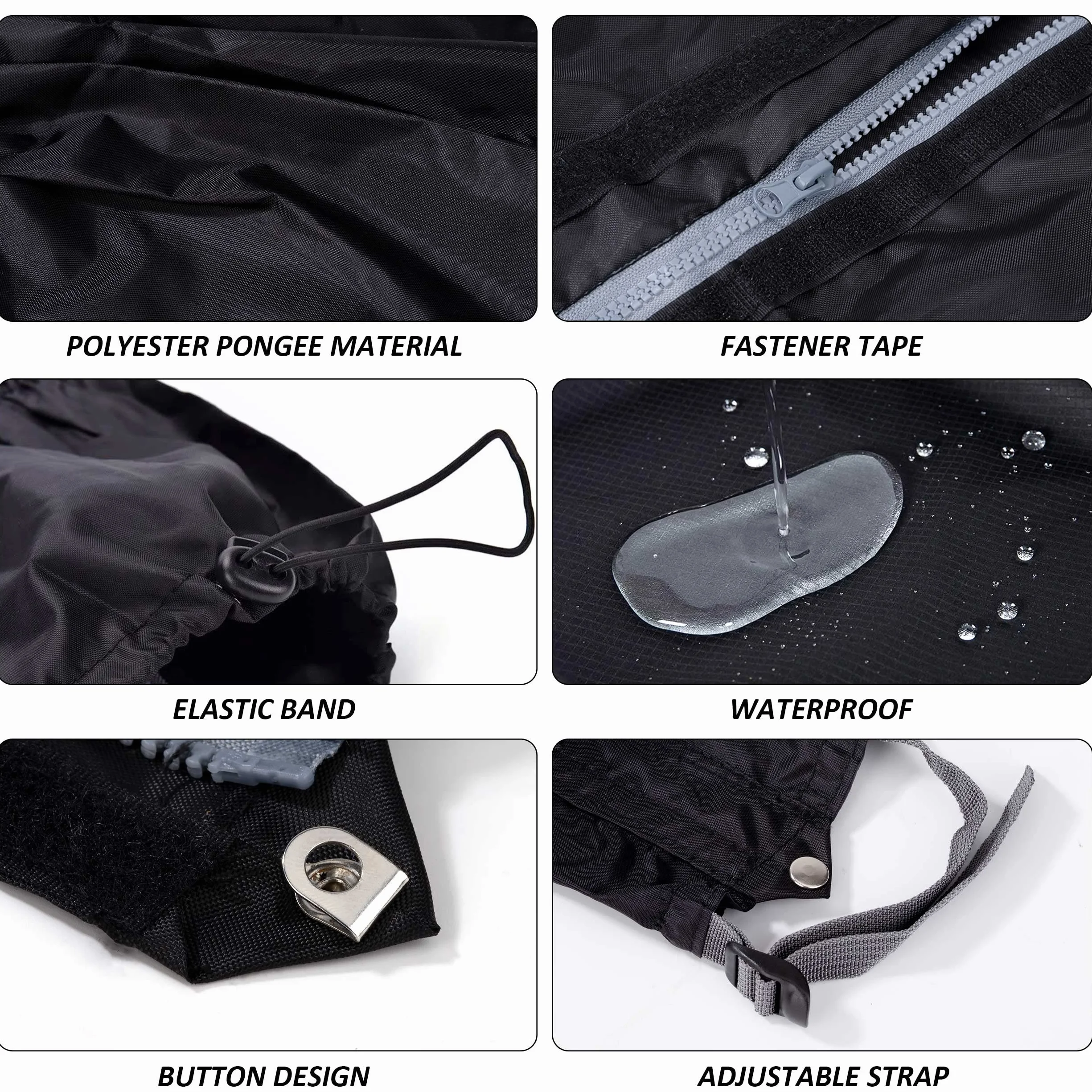 Polainas Impermeable Acampada Marcha Leggings Nieve Transpirable Protección Caza Montaña Esquí 1 Par Negro