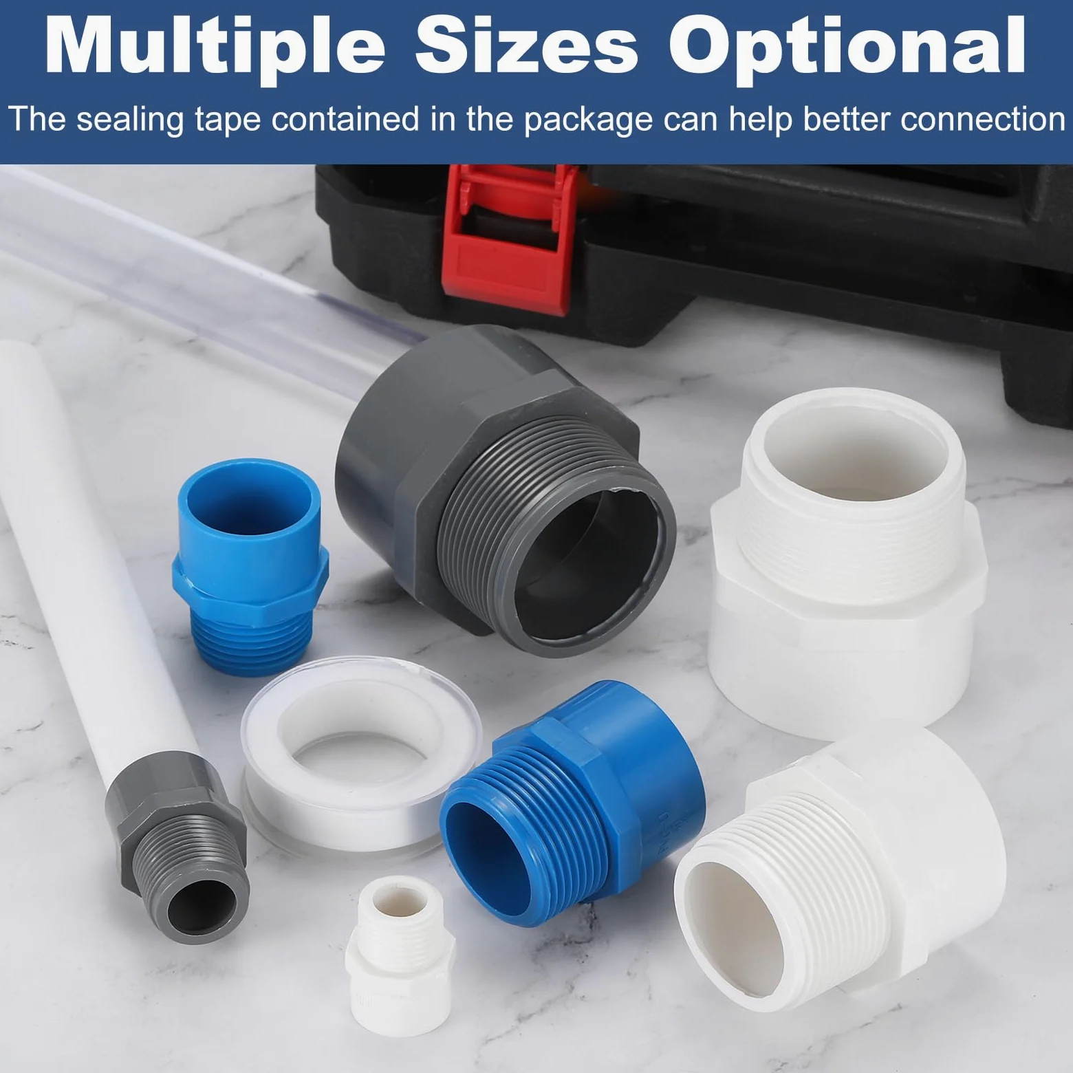 uxcell Adaptador de tubería macho de PVC, 10 conectores de tubería de PVC de 2 vías de 2 pulgadas con cinta selladora (enchufe x rosca macho), acoplamiento adaptador de manguera de PVC para línea de