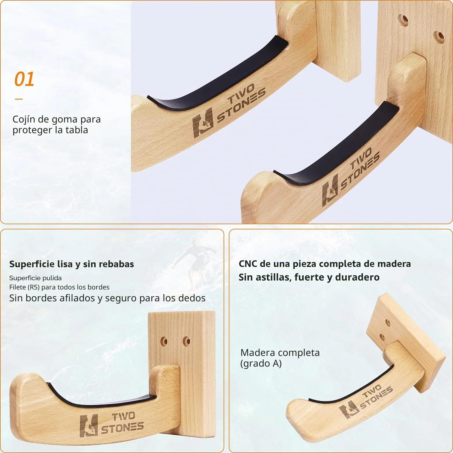 Two Stones Colgador de Pared para Tablas largas y Cortas, Interior y Exterior