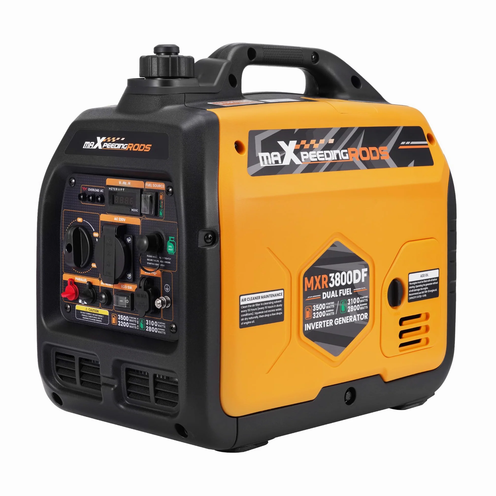 maXpeedingrods Groupe Electrogene Silencieux GPL et Essence 3500W Inverter Générateur Portable avec Prises USB et 230V avec Affichage Numérique pour Camping Car Caravanes Jardin | Generador inversor con tomas USB y de 230 V y pantalla digital para autocar