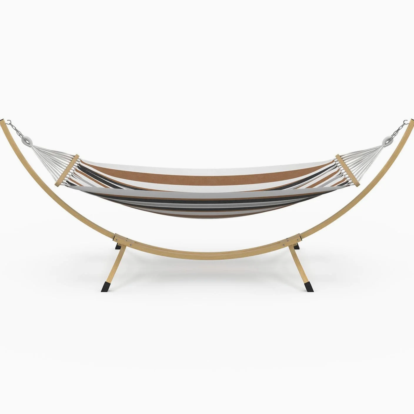 IDMarket – Hamaca XL con soporte de metal, efecto madera y tela rayada negra, blanca y chocolate