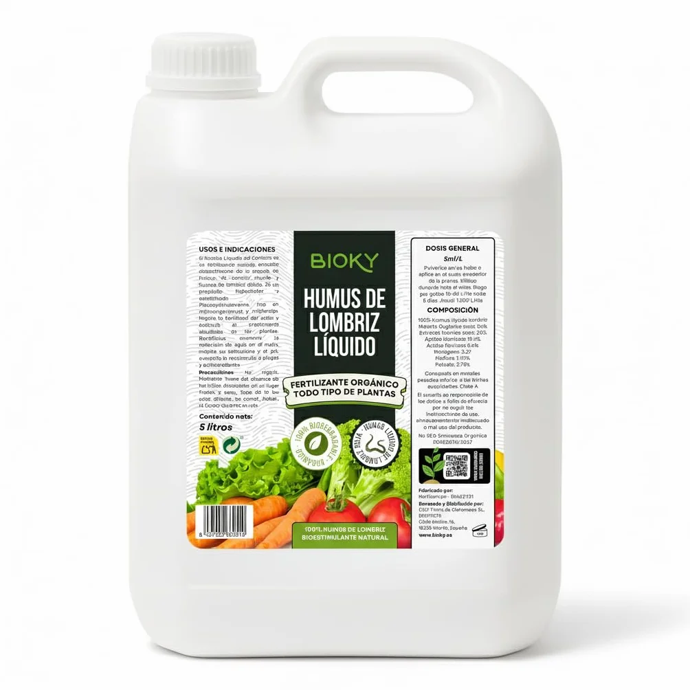 Humus de Lombriz Líquido 5L – Fertilizante Universal Muy Concentrado 5ml/L | +50% de Materia Orgánica – Abono Líquido para Plantas y Regenerador del Suelo – 100% Puro y Orgánico, Sin Residuo (5L)