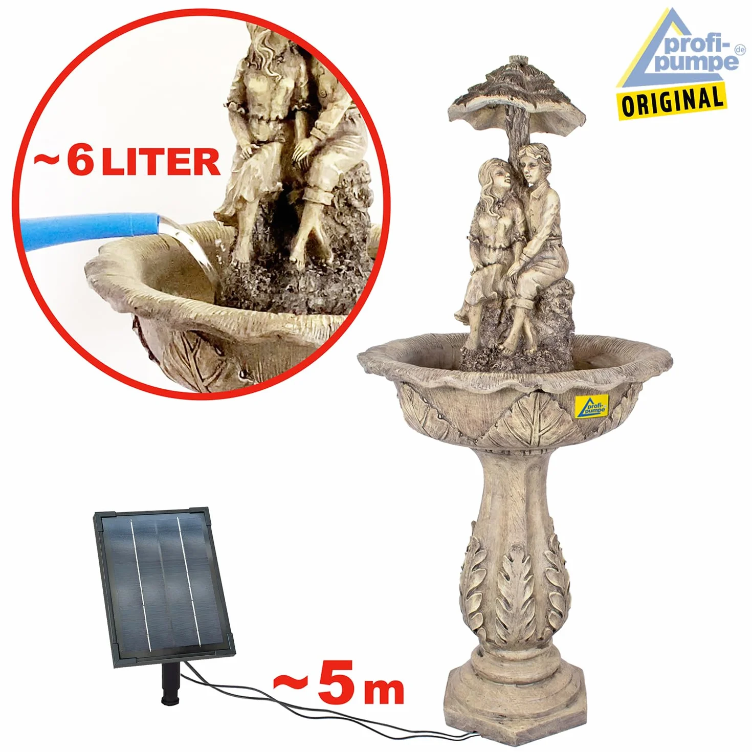 Fuente Solar Fuente Jardin con Forma de Cascada para terraza, balcón, con función de Encendido instantáneo con batería de Iones de Litio y luz LED, Batería de Ion de Litio