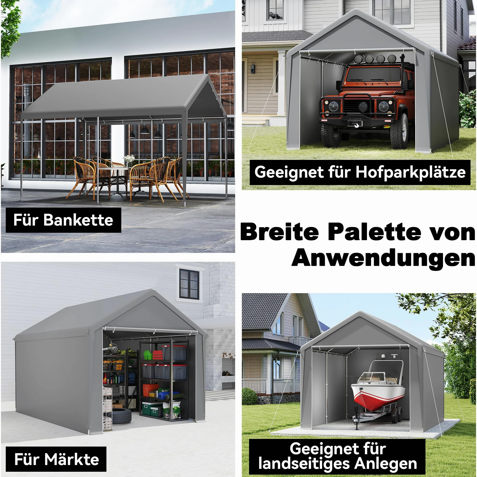 FIVMEN Carport 3x4 m con paredes laterales extraíbles resistente al invierno para coche SUV camión gris