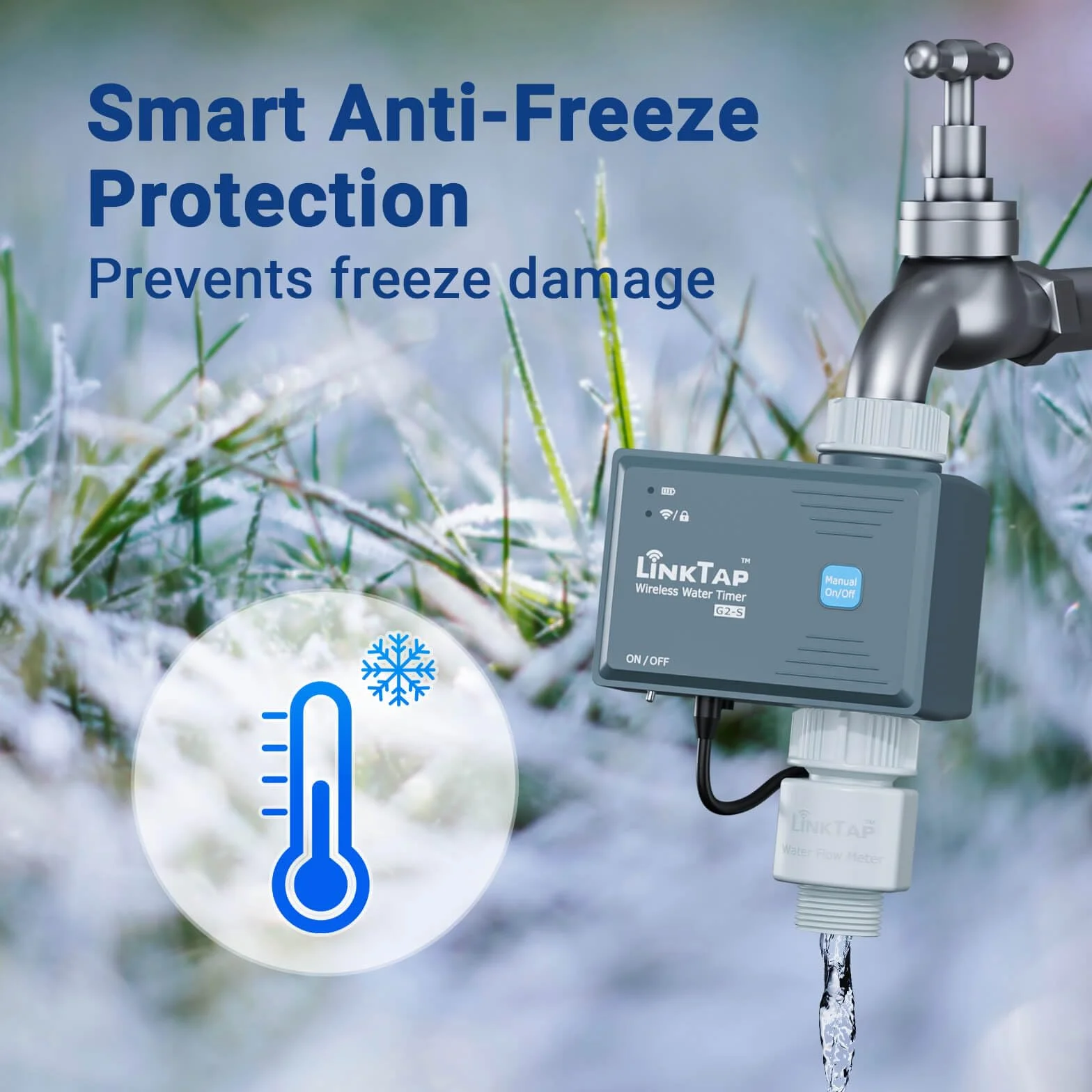 LinkTap G2S Temporizador Agua Automatico - Requiere Gateway - Controlador Inteligente de Riego Jardín con App, Conciencia Climática, Detección de Fallas y Notificaciones, Mayor Alcance Que WiFi, IP66
