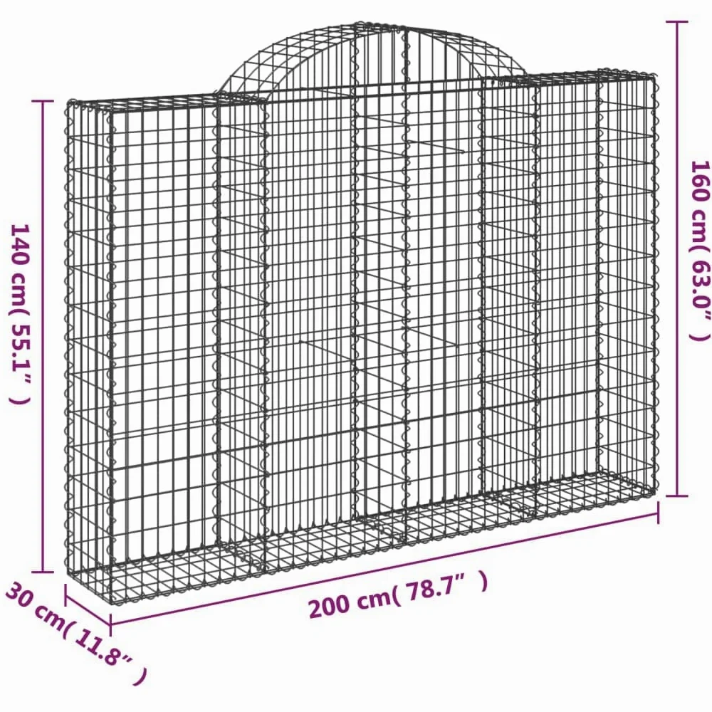 Cestas para gaviones (3 unidades, 200 x 30 x 140/160 cm) | Diámetro de alambre de 3,5 mm, ganchos reforzados, barrera decorativa de jardín, relleno con piedras o grava