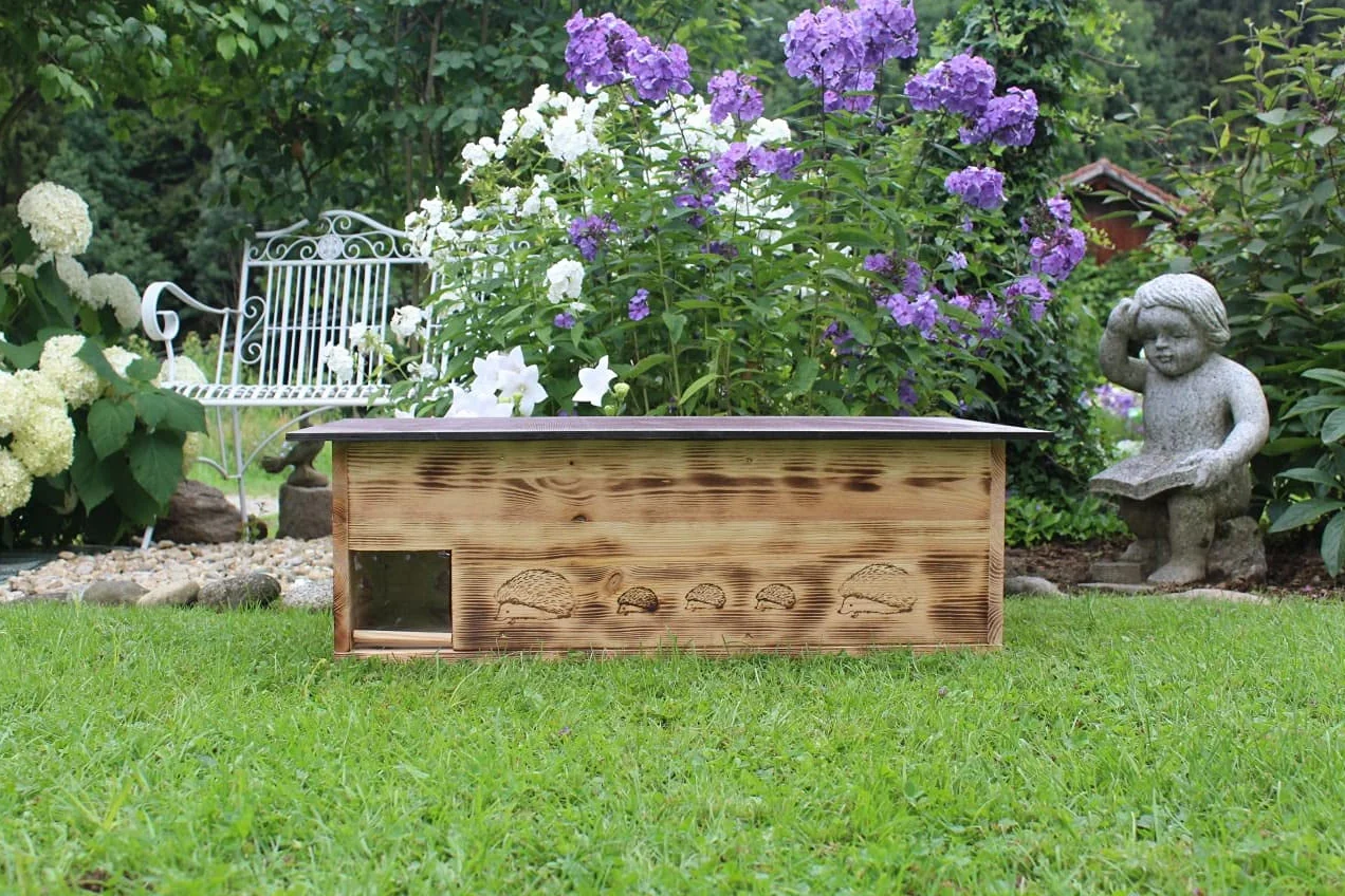 Casa para erizos XXXL (IG6), con entrada de laberinto y puerta para ratas, con suelo y apertura de techo extraíble para facilitar la limpieza, incluye 2 cuencos de alimentación (quemados)