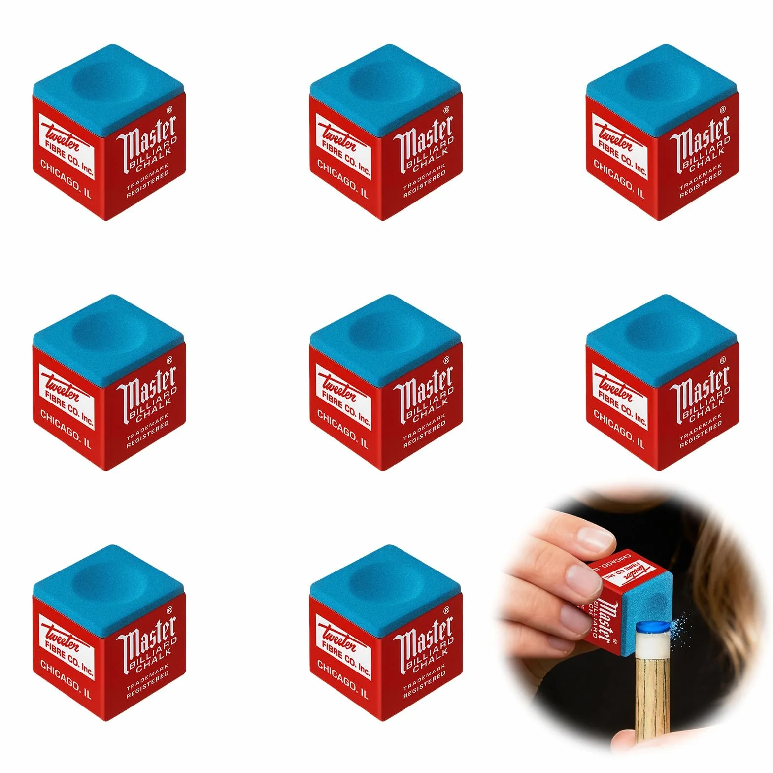 Accesorios de tiza de billar profesional azul 8 piezas para aficionados y profesionales