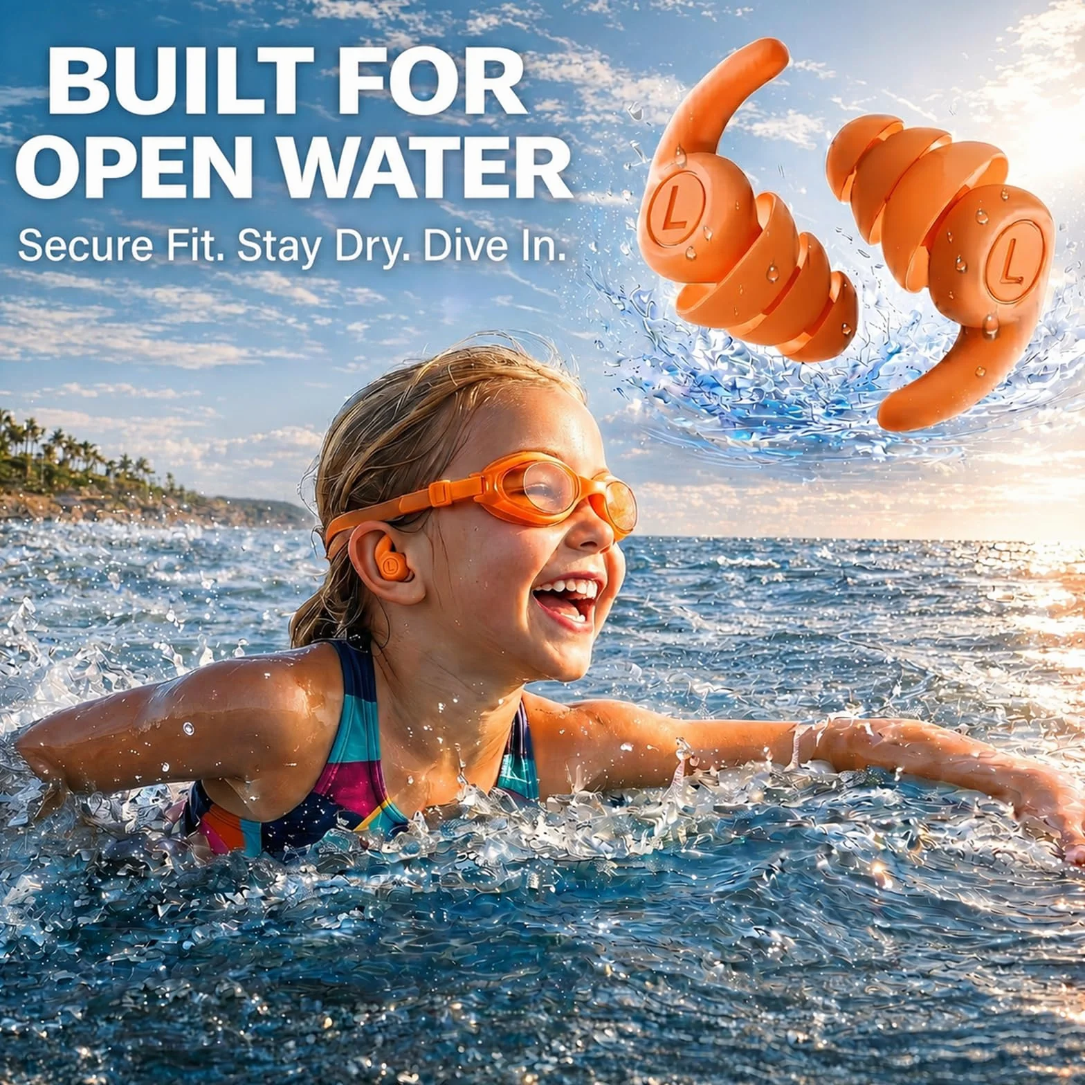 Tapones Oidos Natación para Niños, 4 Pares de Silicona Reutilizables, Protección para Ducharse y Nadar