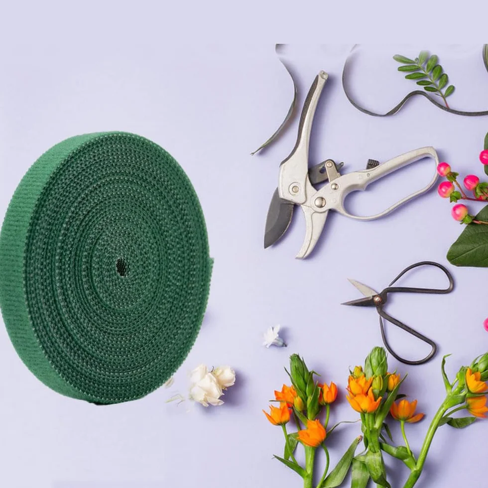 1 Rollo de Cinta para Amarrar Plantas - Agarres Fuertes Reutilizables y Ajustables - Ayuda para Escalar Plantas Resistentes a la Intemperie - 10 mm x 10 m (Verde)