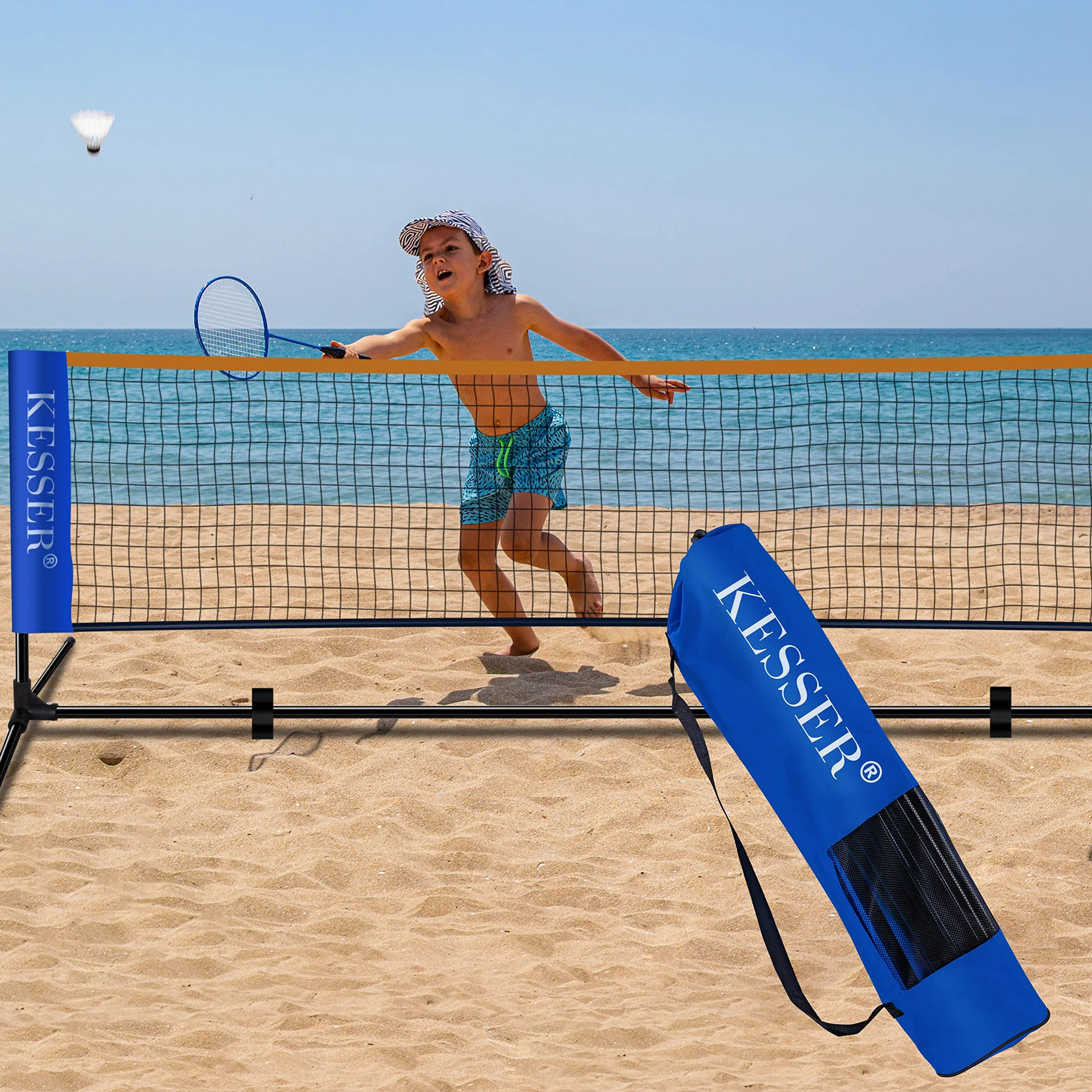 KESSER Red de bádminton con Altura Ajustable en 3 Posiciones, Juego Compuesto por Red, 3 Pelotas, Marco de Hierro
