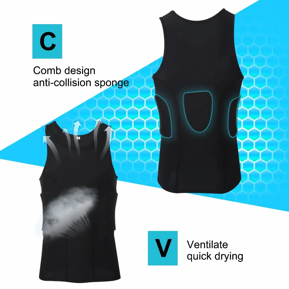 SOONHUA Camiseta de fútbol acolchada para hombre protección antigolpes silicona pantalones cortos accesorio deportivo baloncesto rugby chaleco