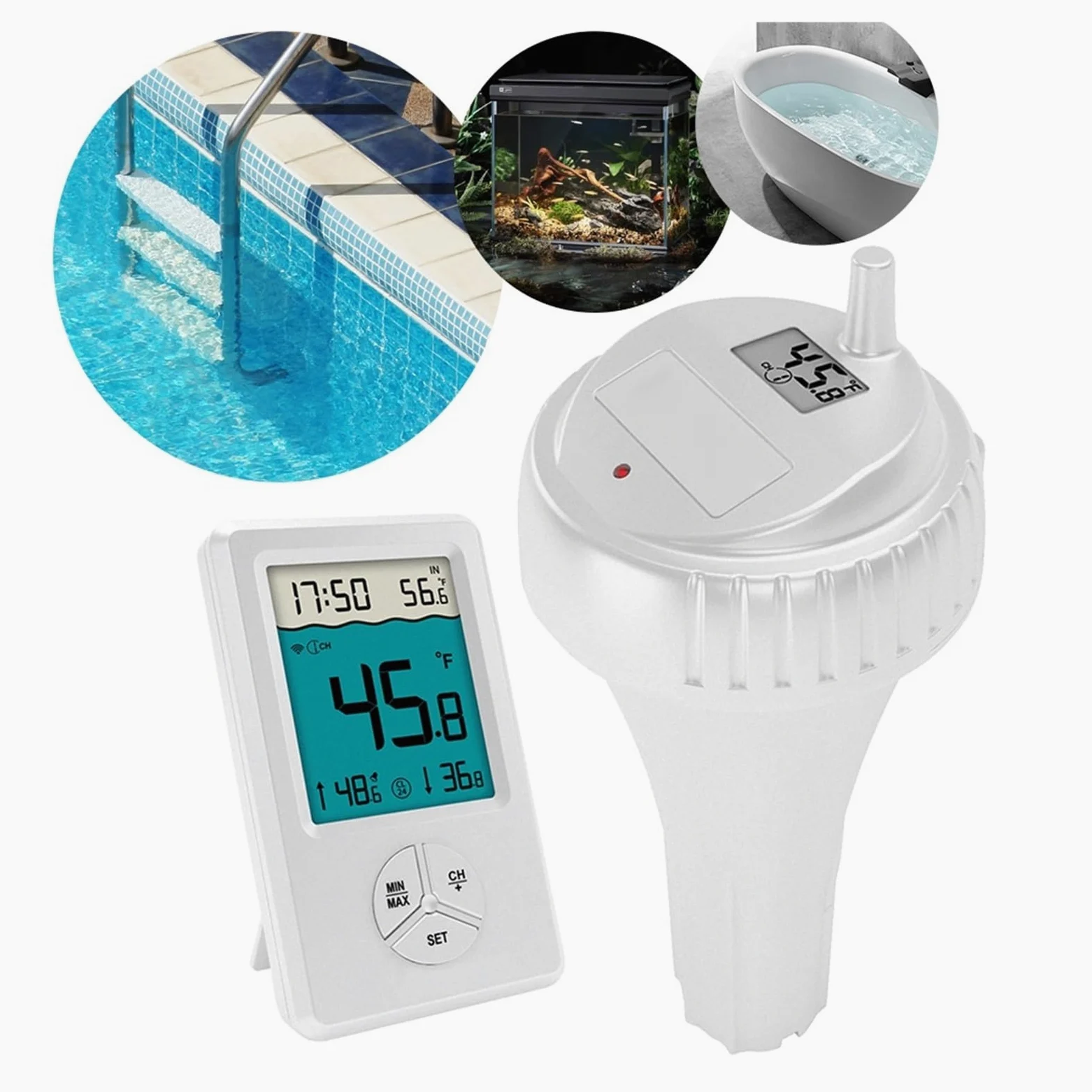 Termómetro Digital Inalámbrico For Piscina, Resistente Al Agua IPX8, Fácil De Leer, For Piscinas, Jacuzzis, Estanques Pequeños Y Acuarios Lectura Precisa De La Temperatura