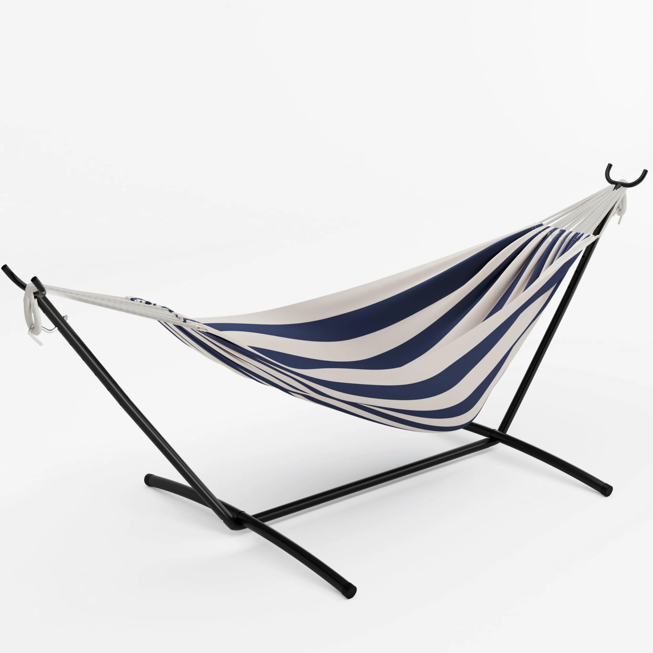 Hamaca con Soporte de Acero para 2 Personas, Hamaca Autoportante, Capacidad de Carga 204 kg, para Jardín, Terraza y Balcón, 279,4 x 100 x 106,7 cm, Rayas Azul/Blanco
