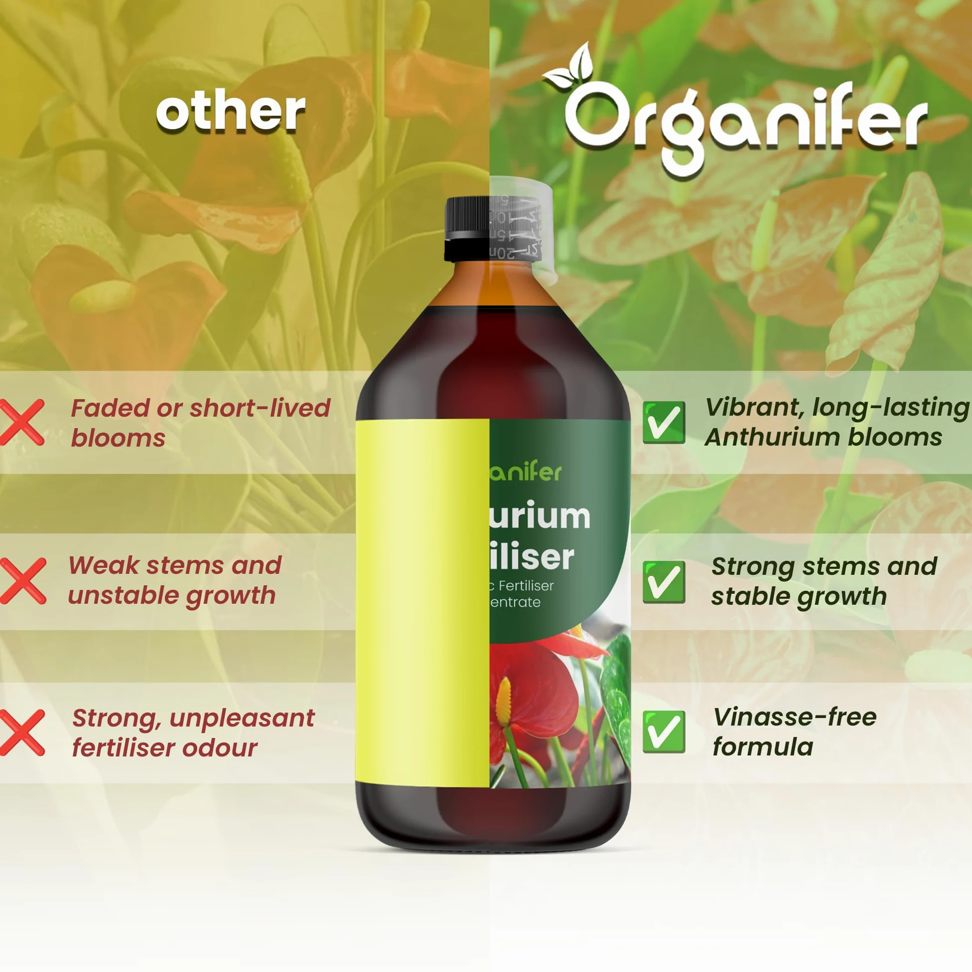 Fertilizante Líquido Para Anthurium - 5x1L - NPK 3-4-3 | Fertilizante Para Floración Abundante Y Raíces Fuertes - Favorece Tallos Y Vitalidad - Organifer